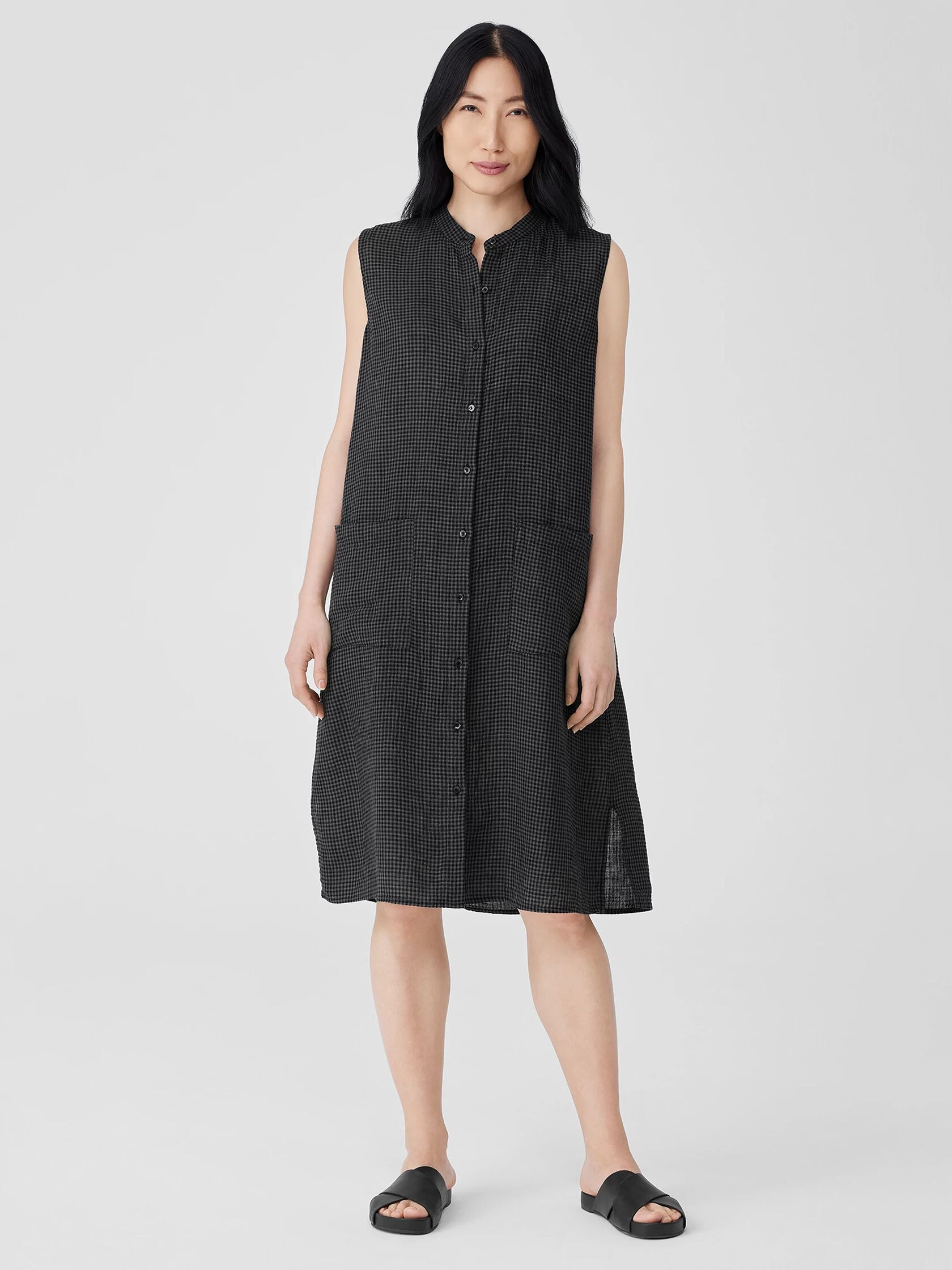 Puckered Organic Linen Sleeveless Dress