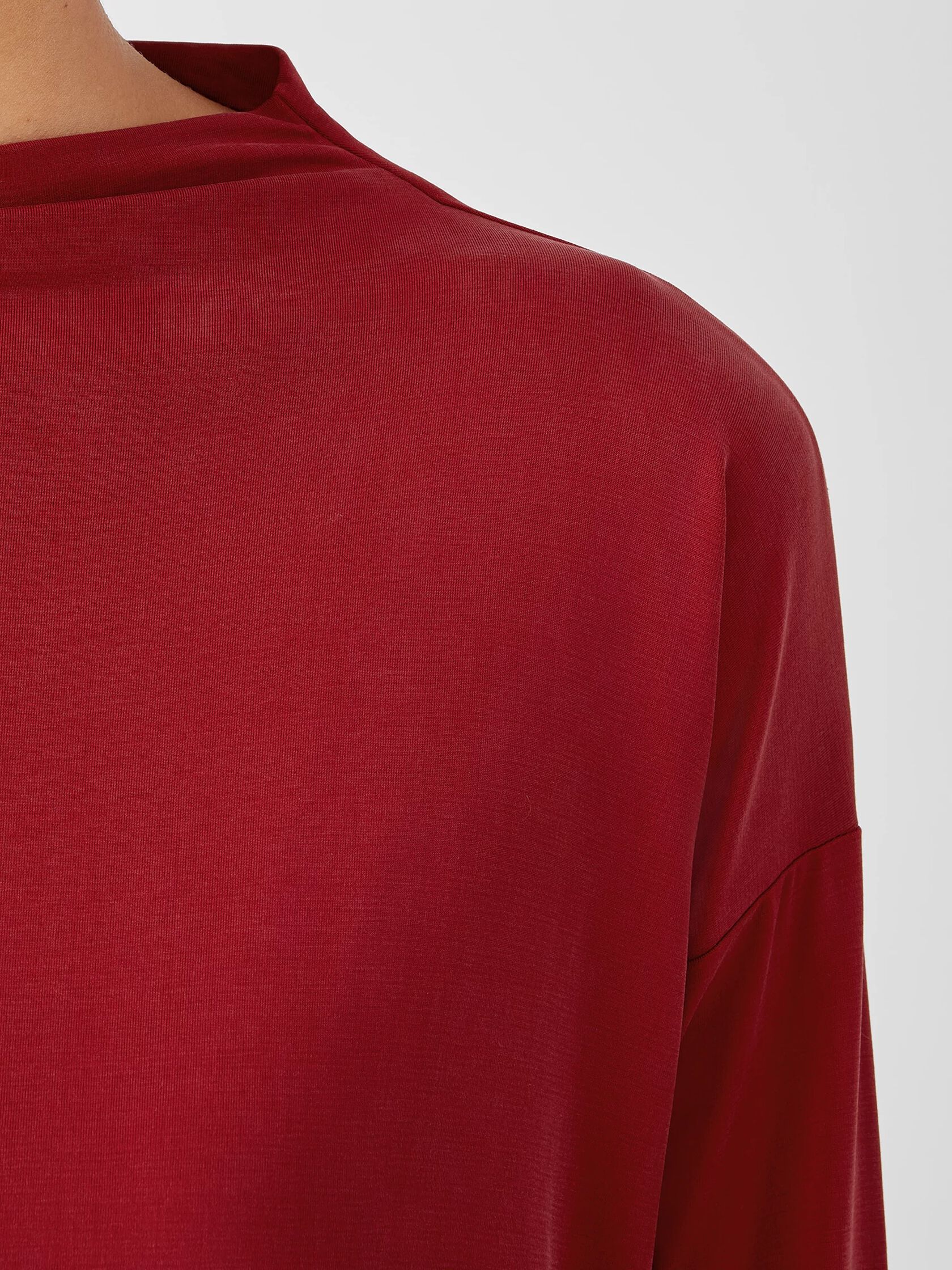 Sueded Cupro Knit Funnel Neck Box-Top