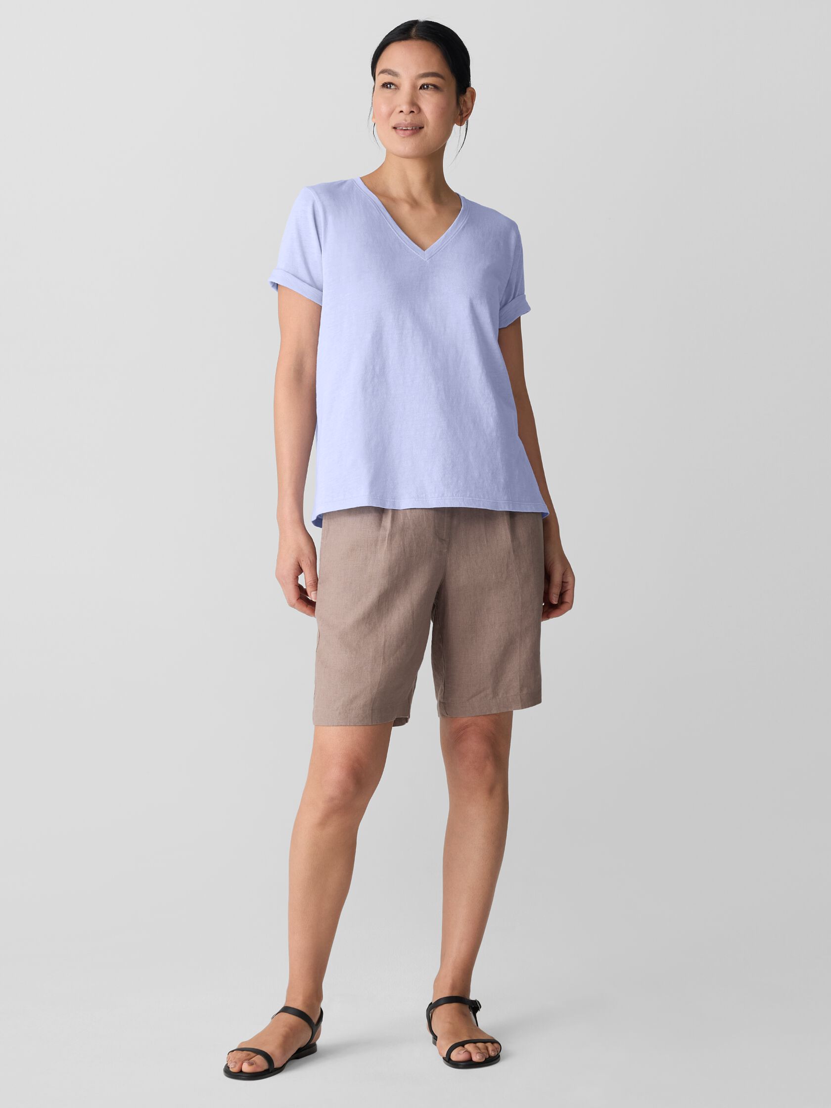 Organic Cotton Slubby Jersey V-Neck Tee