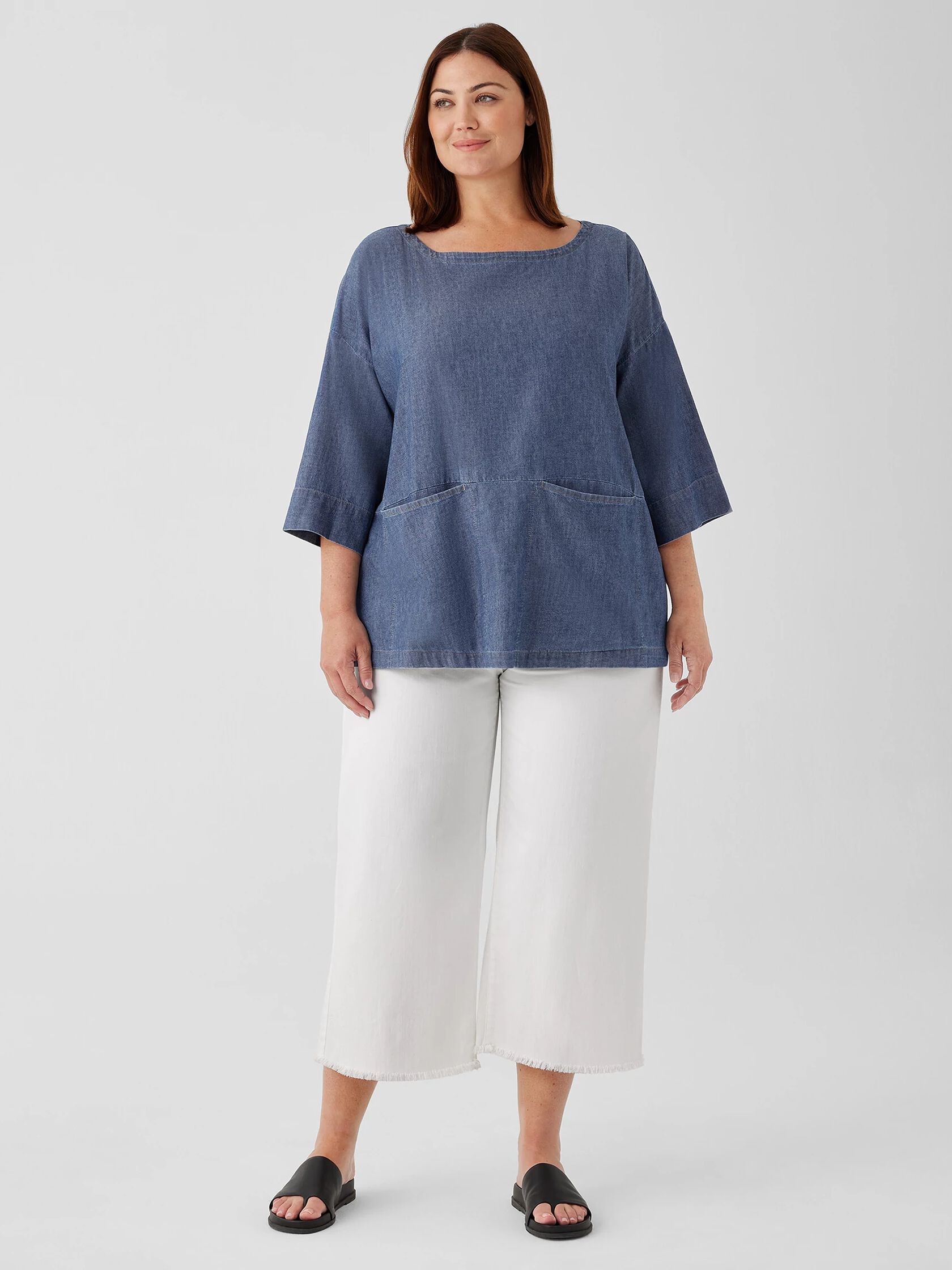 Airy Organic Cotton Twill Bateau Neck Top