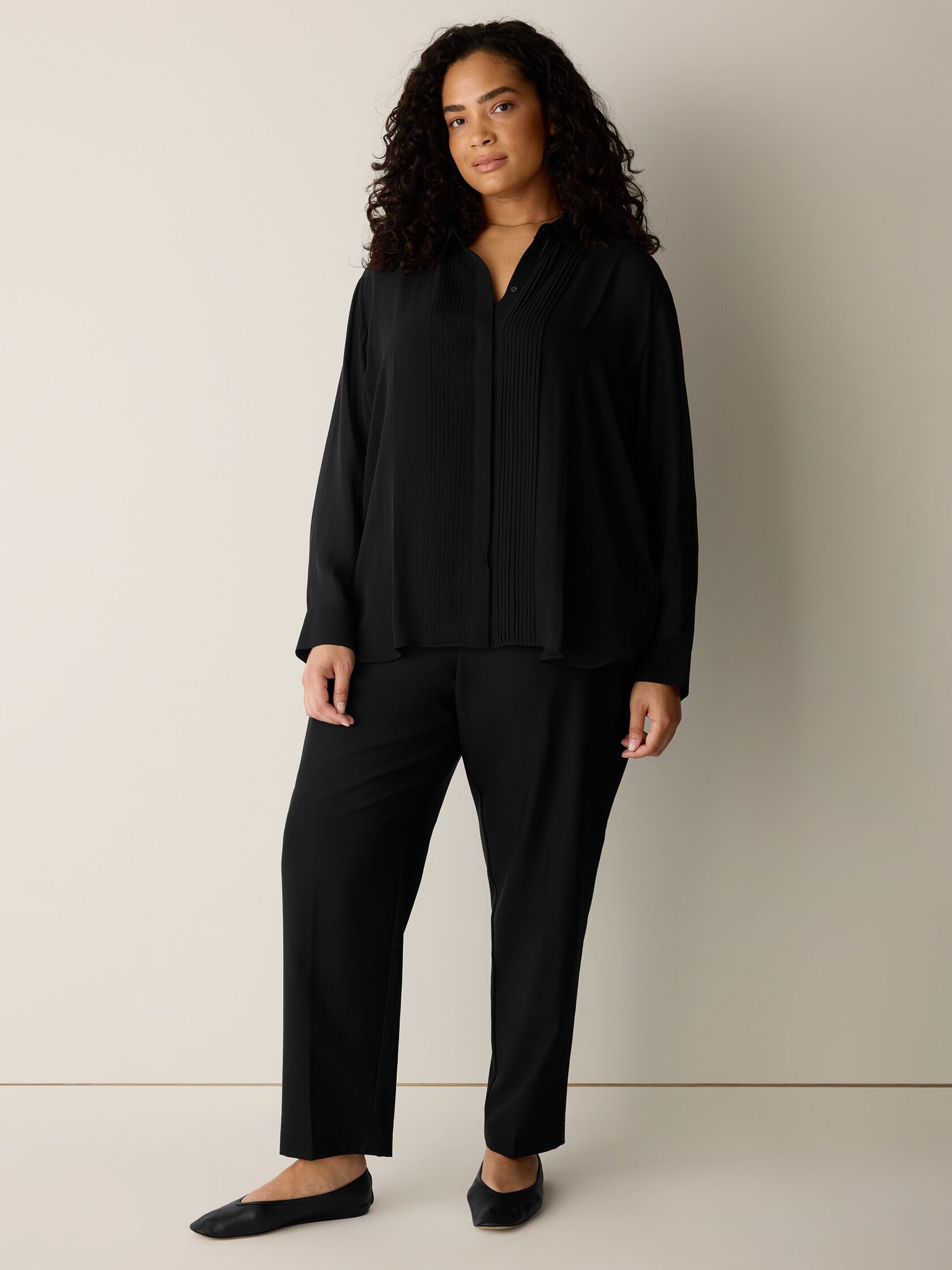 Sheer Silk Georgette Classic Collar Pintuck Shirt