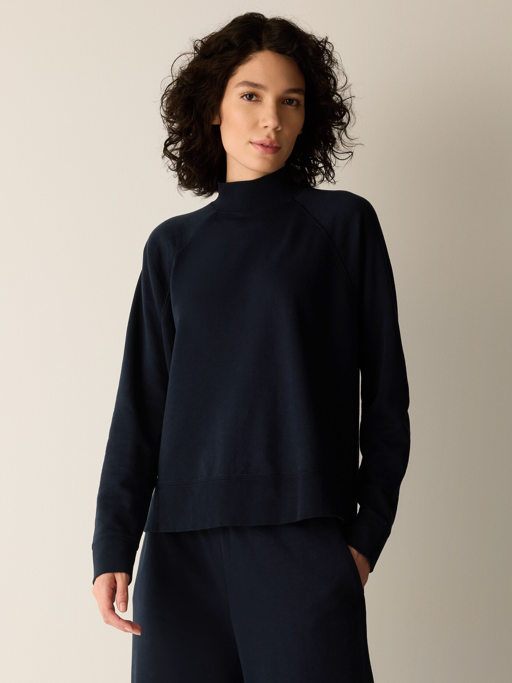 Garment-Dyed Organic Cotton Terry High Neck Top