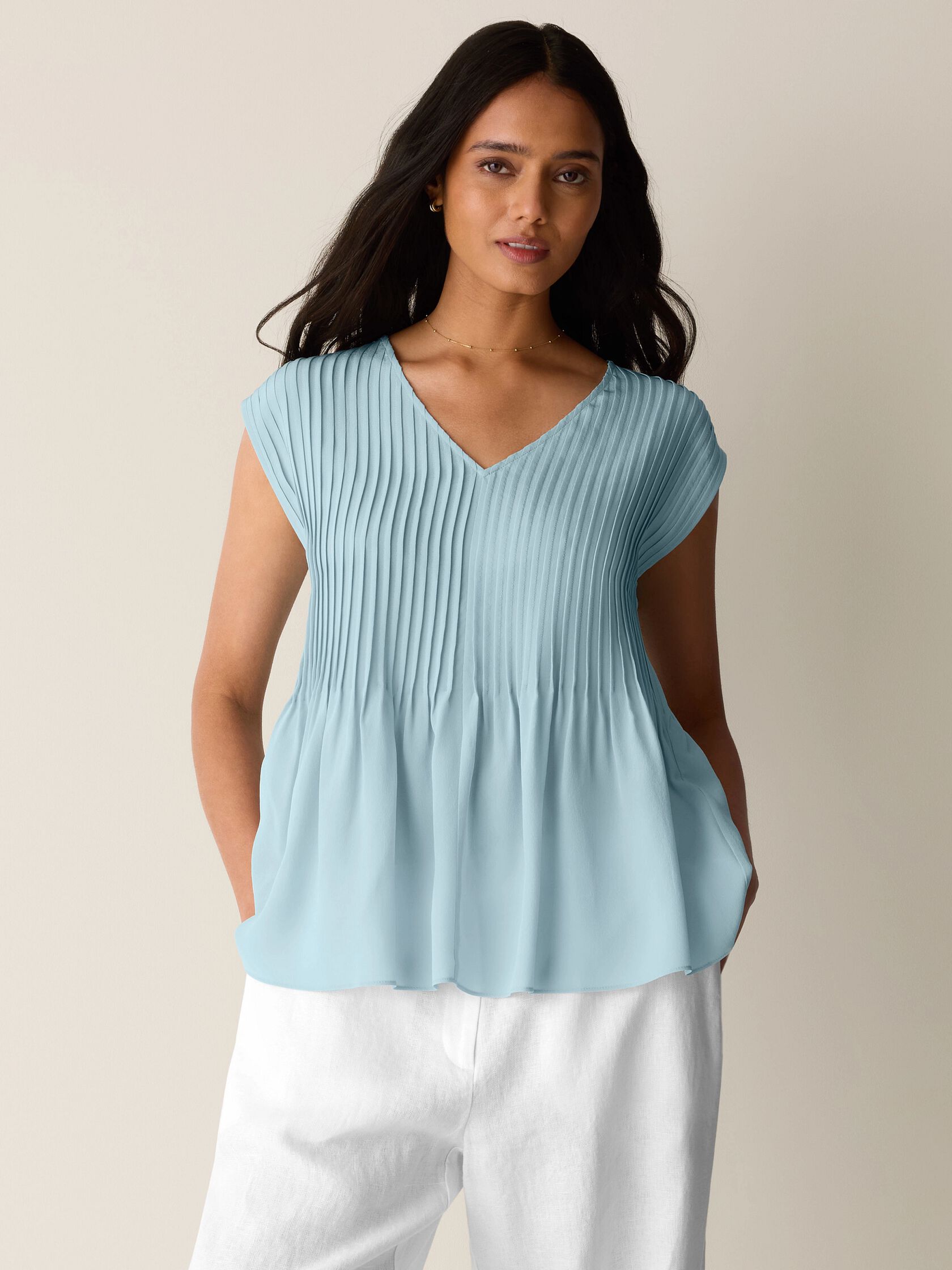 Silk Crepe de Chine V-Neck Top