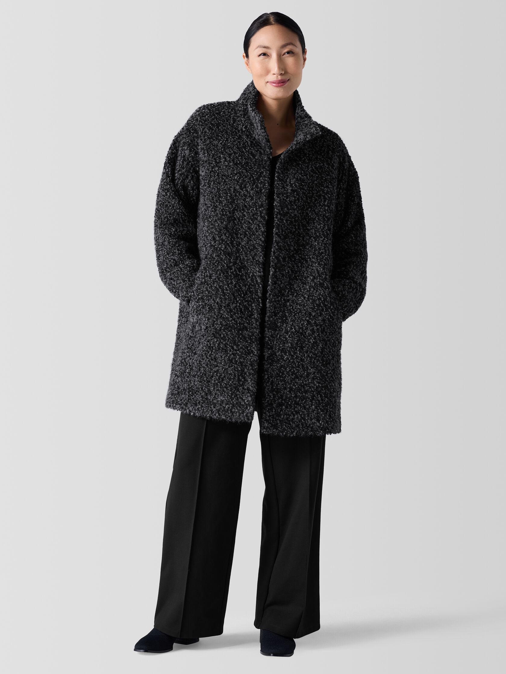 Curly Alpaca Stand Collar Coat