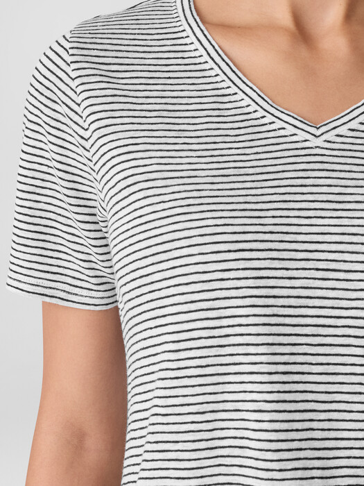 Striped Organic Linen Jersey V-Neck Tee