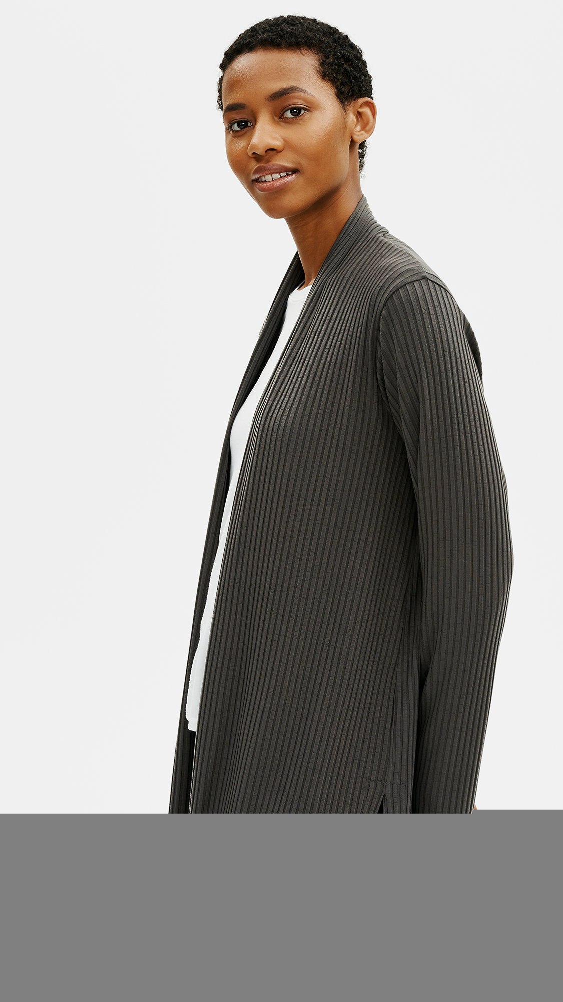 Textured Stretch Rib High Neck Jacket EILEEN FISHER