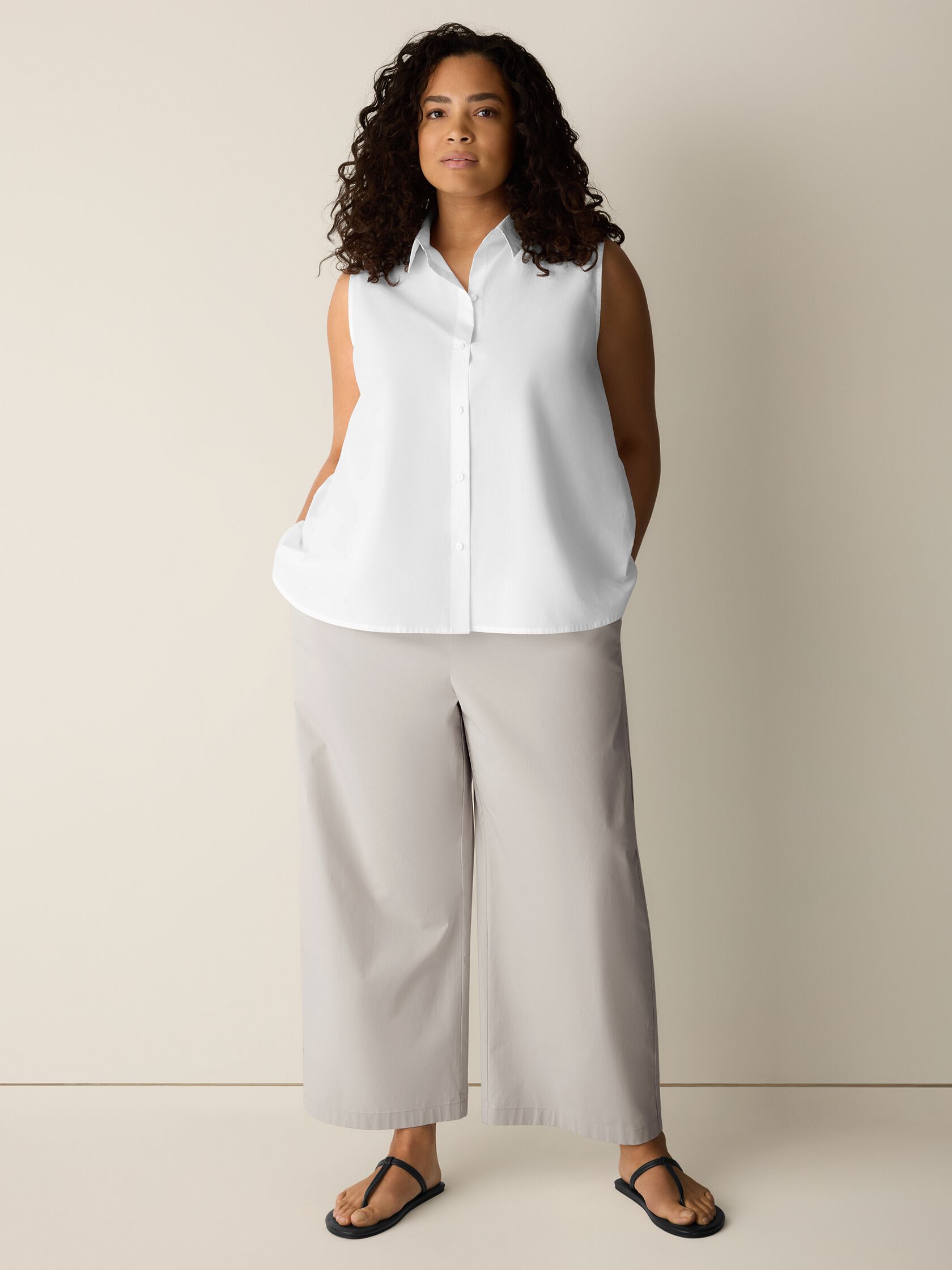 Stretch Organic Cotton Poplin Wide-Leg Pant