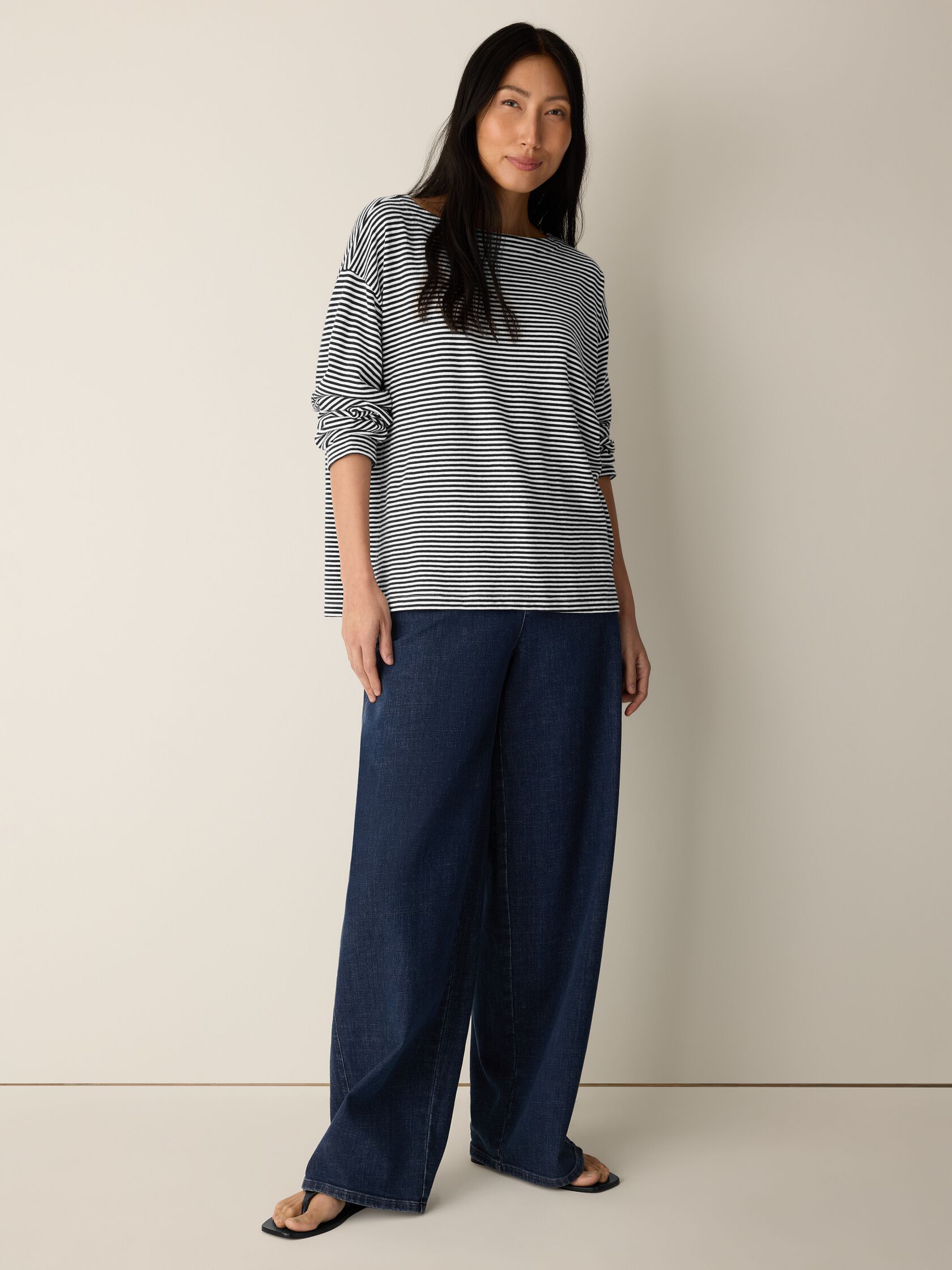 Striped Organic Cotton Slub Bateau Neck Top