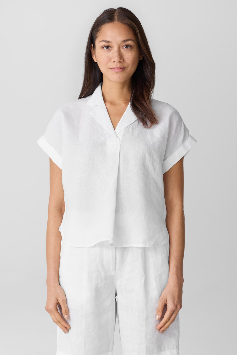 Organic Handkerchief Linen Notch Collar Top Organic Handkerchief Linen Notch Collar Top