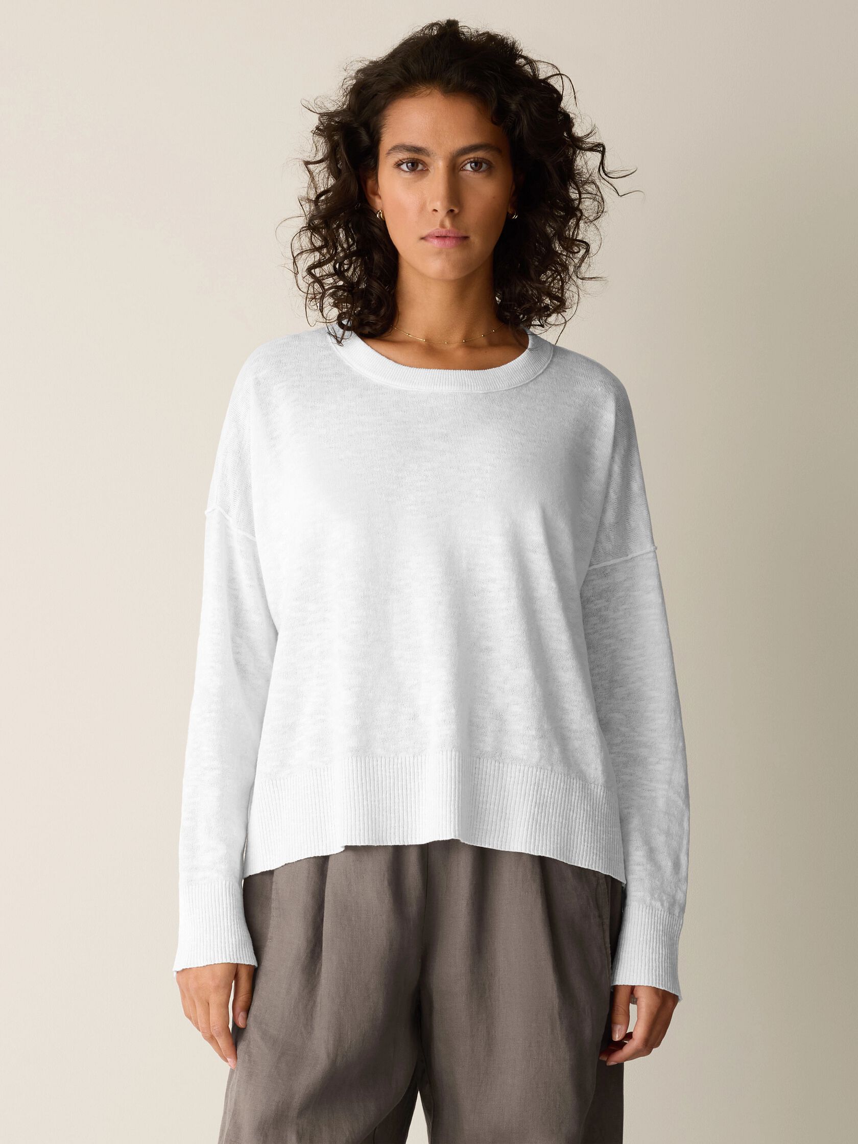 Organic Linen Cotton Slub Crew Neck Top