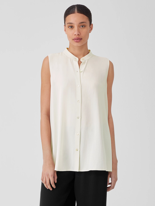 Silk Georgette Crepe Sleeveless Shirt