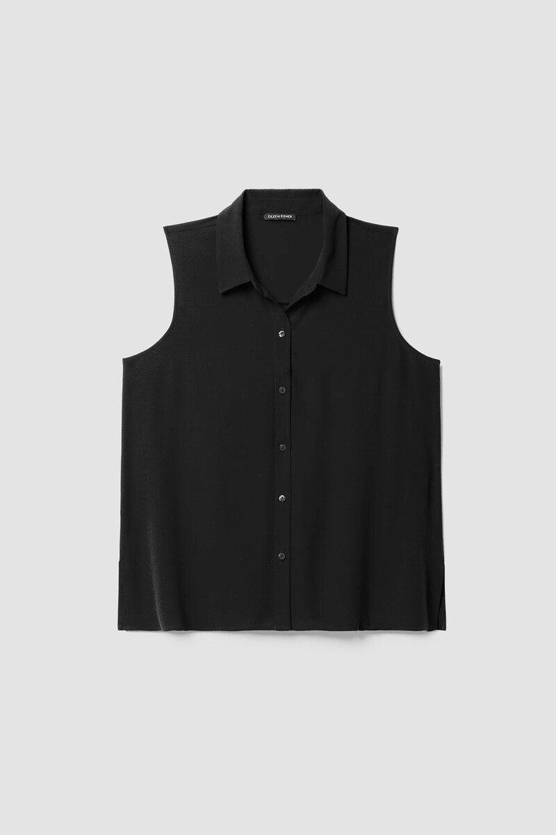 Silk Georgette Crepe Classic Collar Sleeveless Shirt Silk Georgette Crepe Classic Collar Sleeveless Shirt