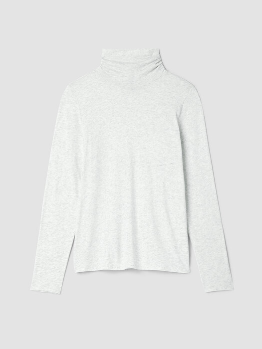 Mélange Sheer Cotton Blend Knit Turtleneck Top