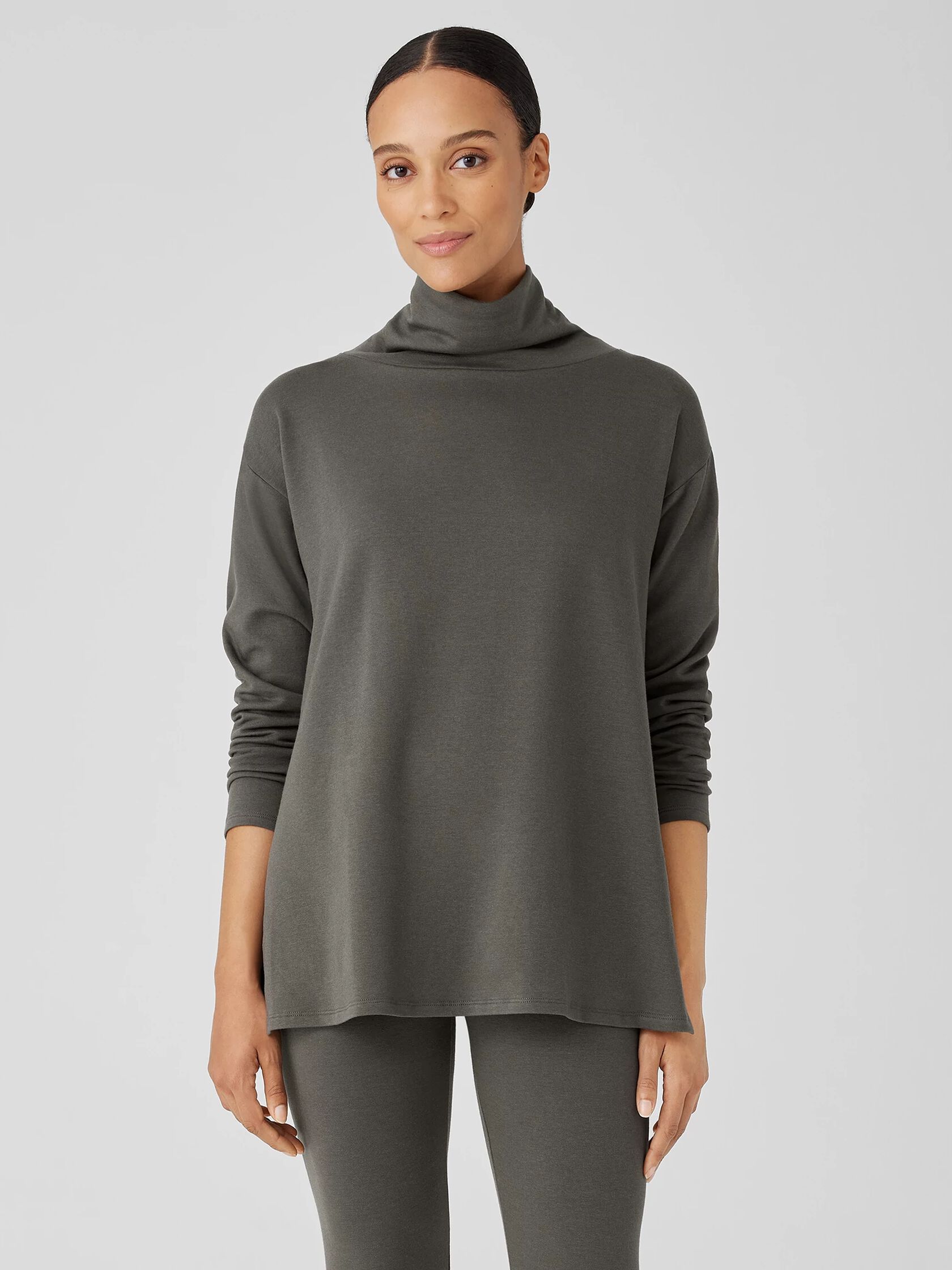 Cozy Brushed Terry Hug Funnel Neck Long Top