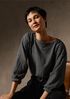 Wool Cotton Check Bateau Neck Top