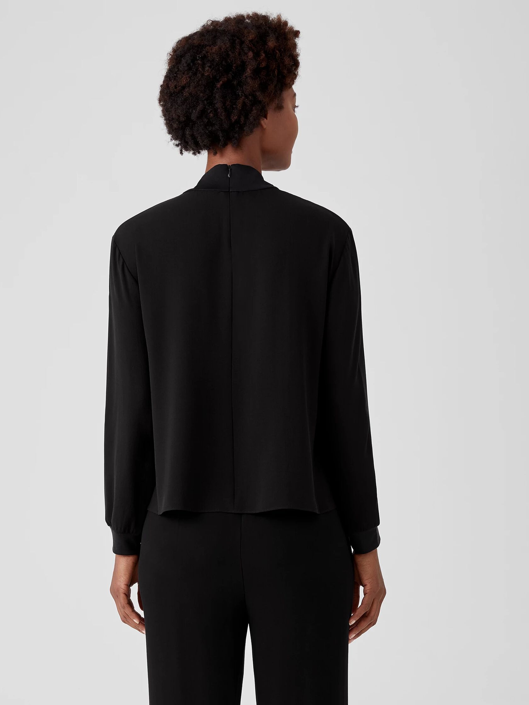 Silk Georgette Crepe Mock Neck Top