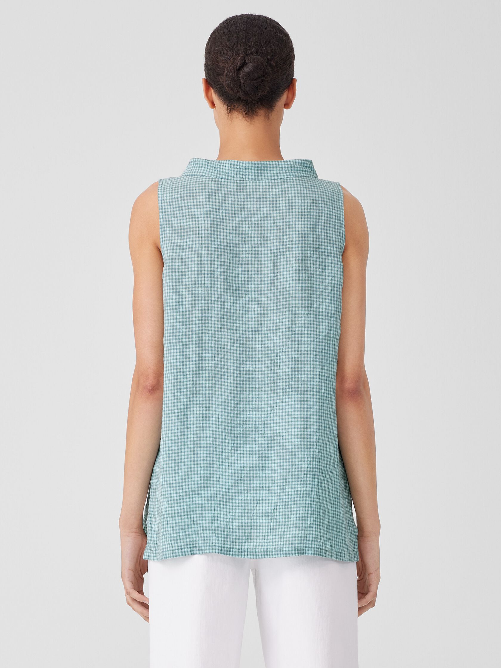 Puckered Organic Linen Mock Neck Top