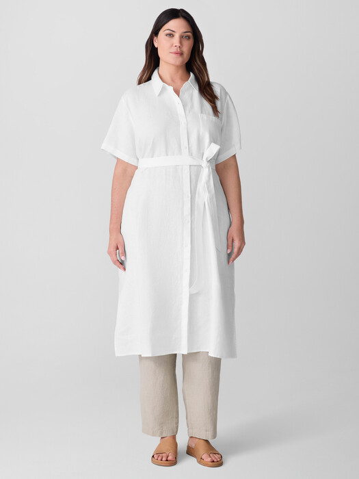 Eileen Fisher - Women's Organic Linen Classic Collar Shirtdress - White - Size: Petite Large Petites Eileen Fisher - Women's Organic Linen Classic Collar Shirtdress - White - Size: Petite Large Petites