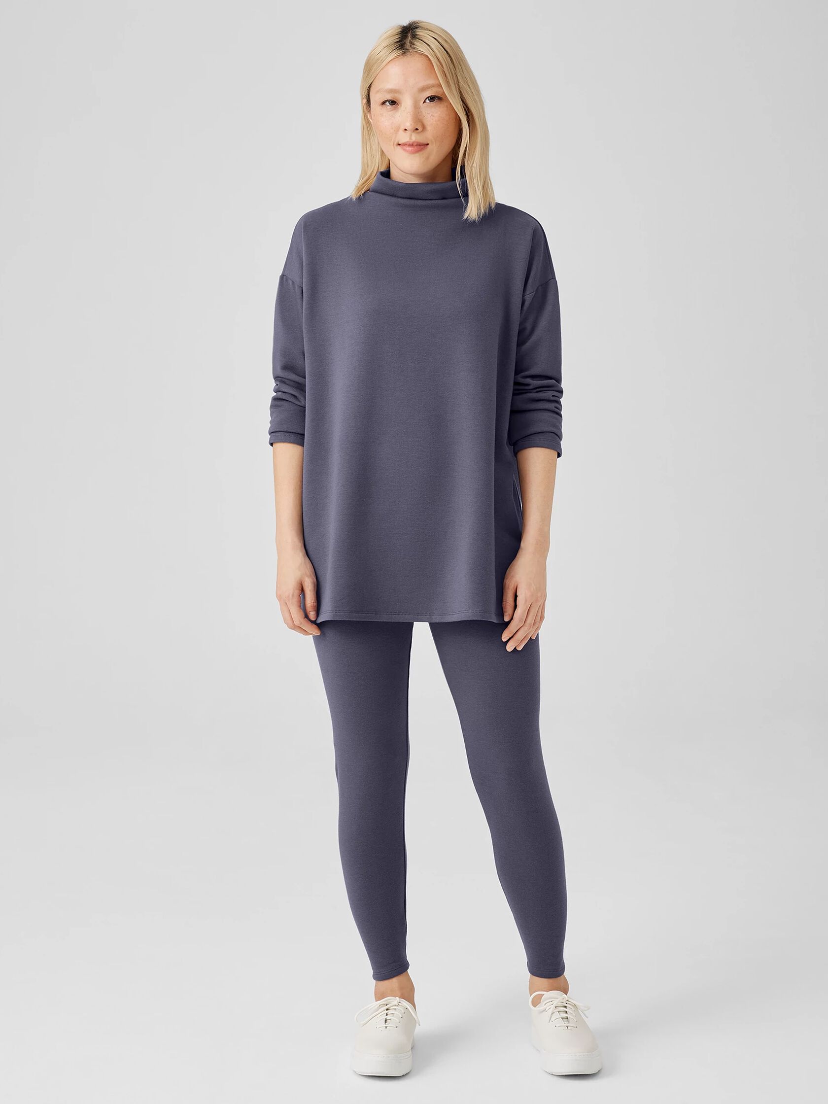 Eileen Fisher Asymmetrical Poncho & Leather Front Leggings