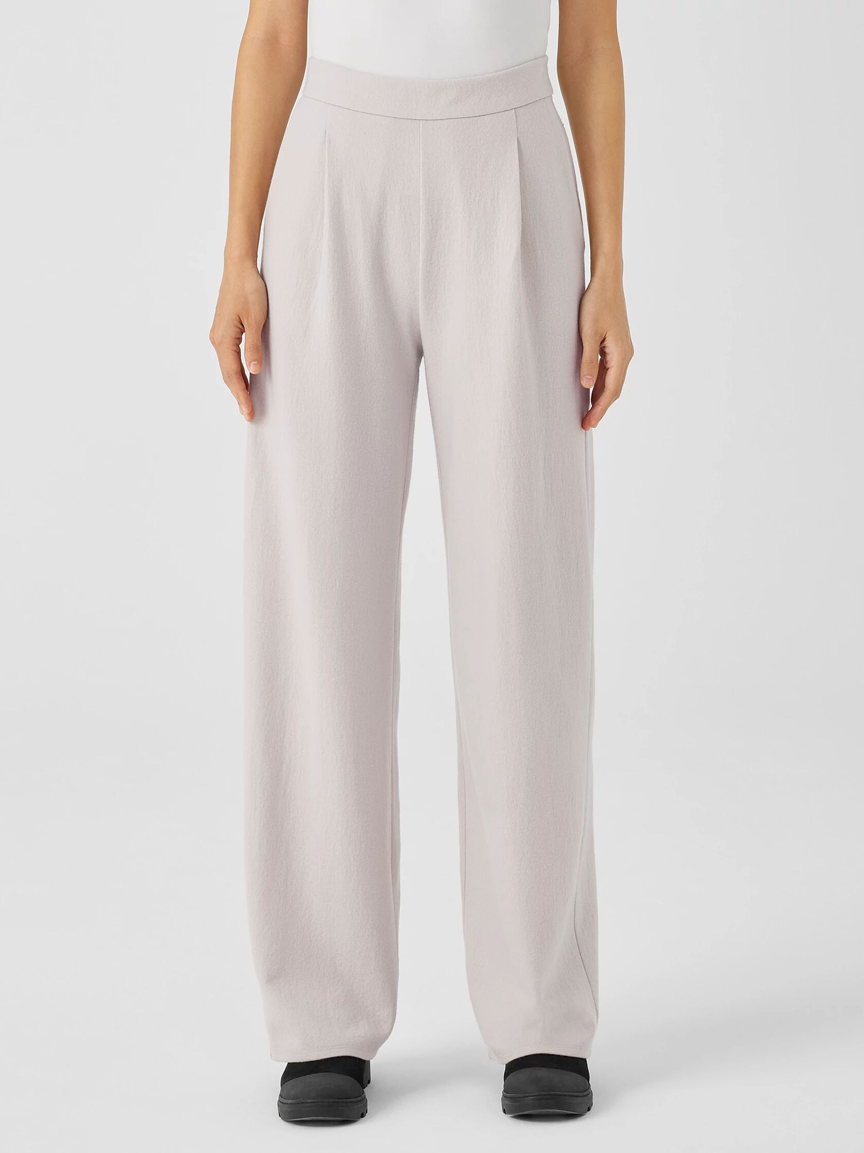 Boiled Wool Jersey Pleated Wide-Leg Pant