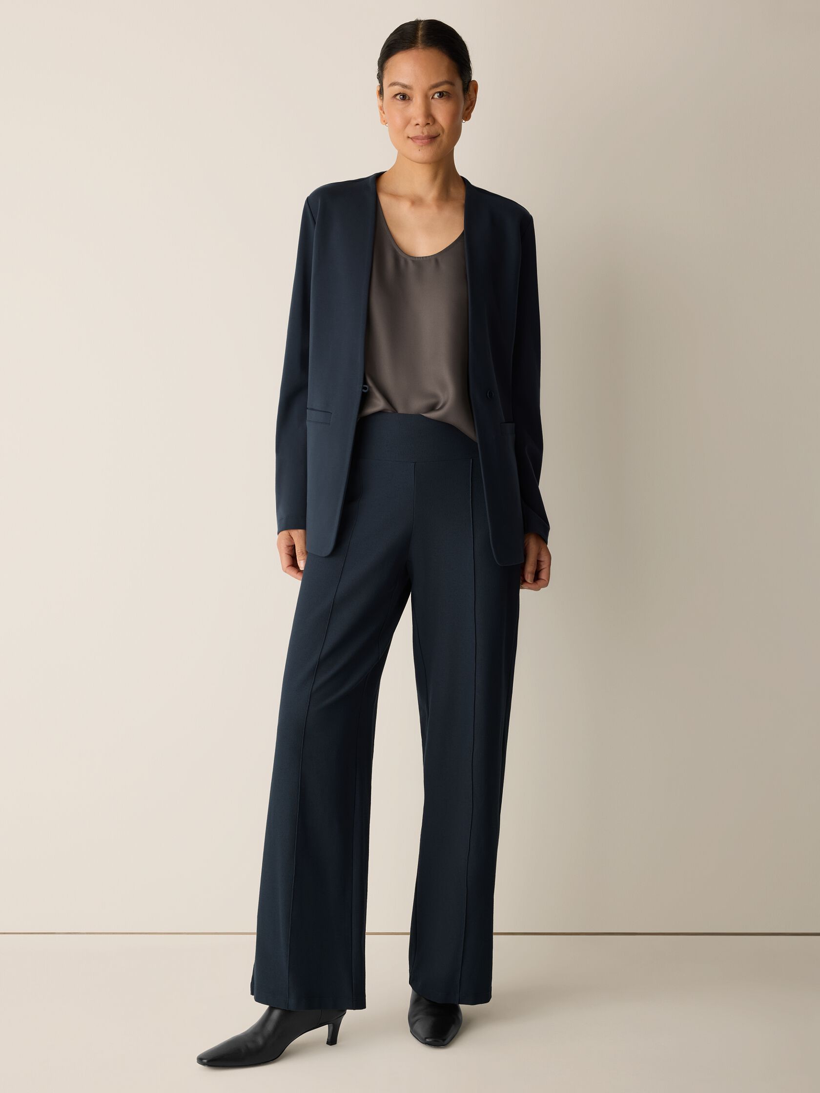 Washable Stretch Crepe Pintuck Wide Pant