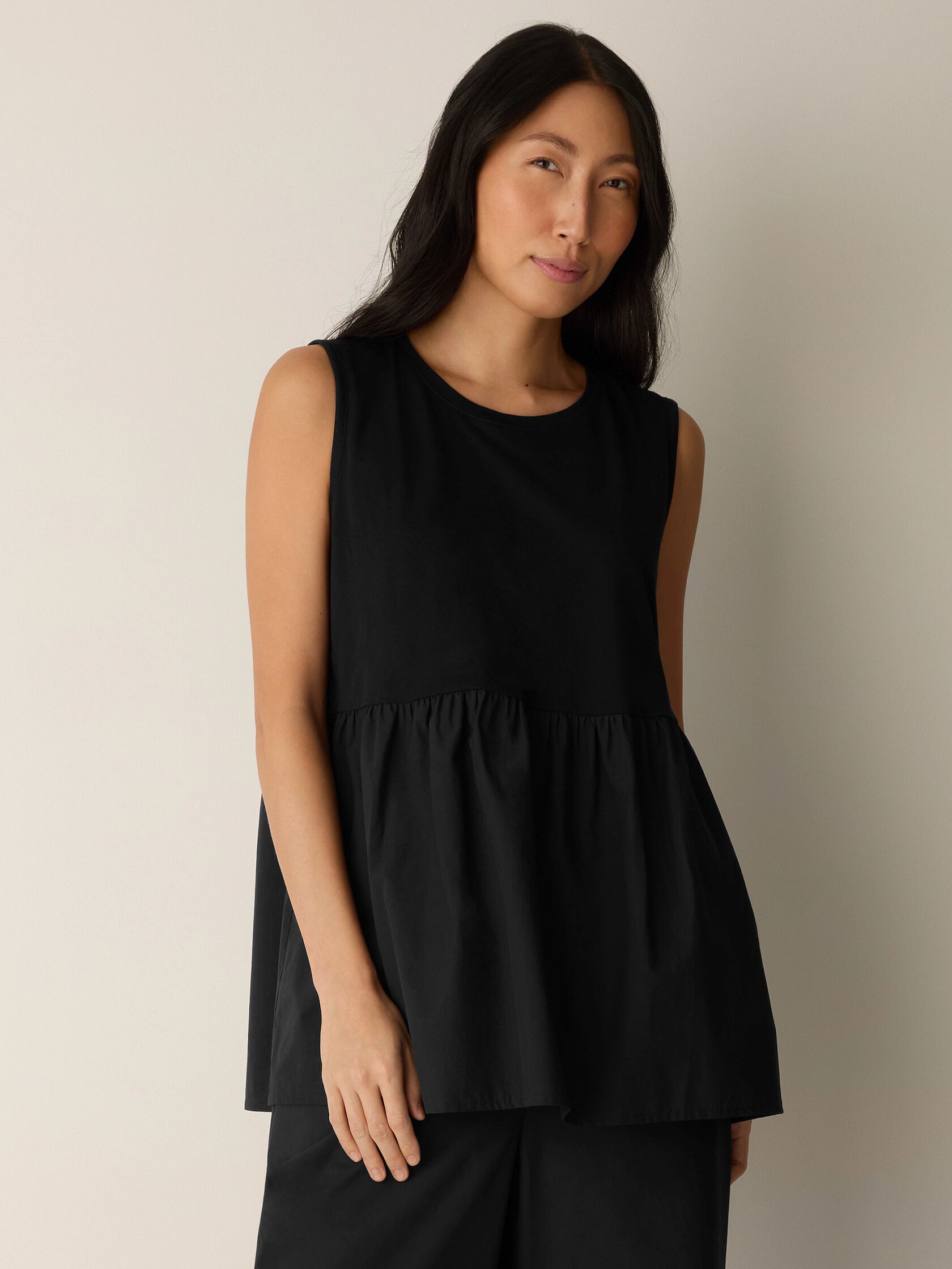 Organic Cotton Poplin Round Neck Long Top