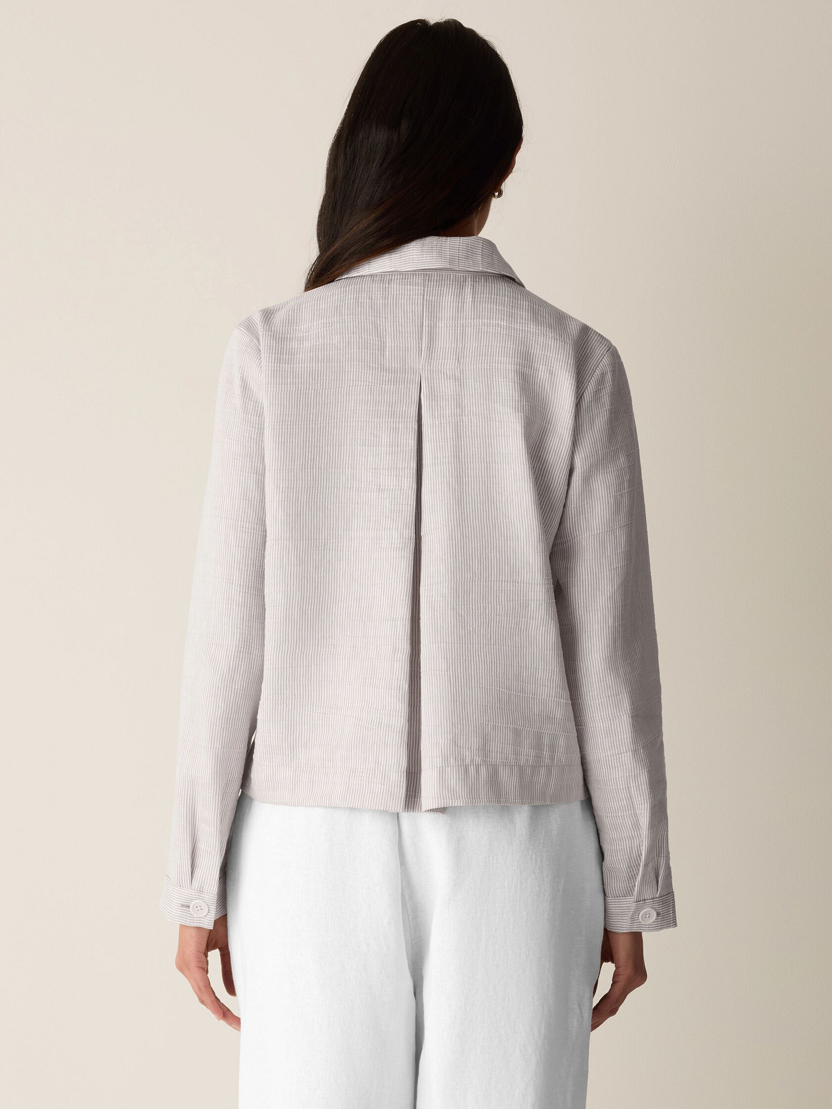 Striped Linen Sheen Classic Collar Jacket