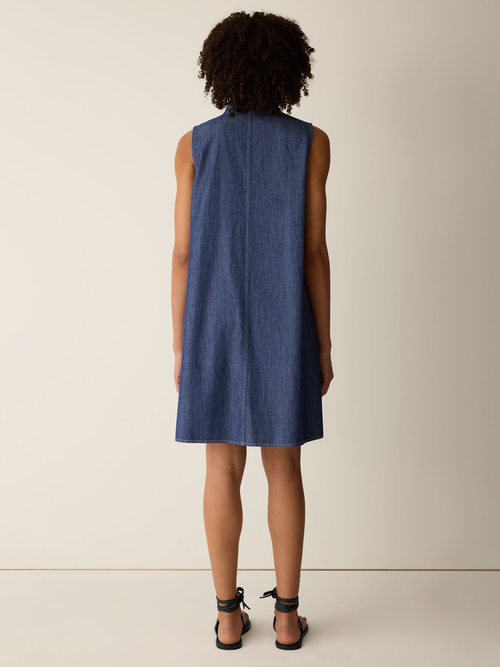 Lightweight Organic Cotton Denim Band Collar Dress
