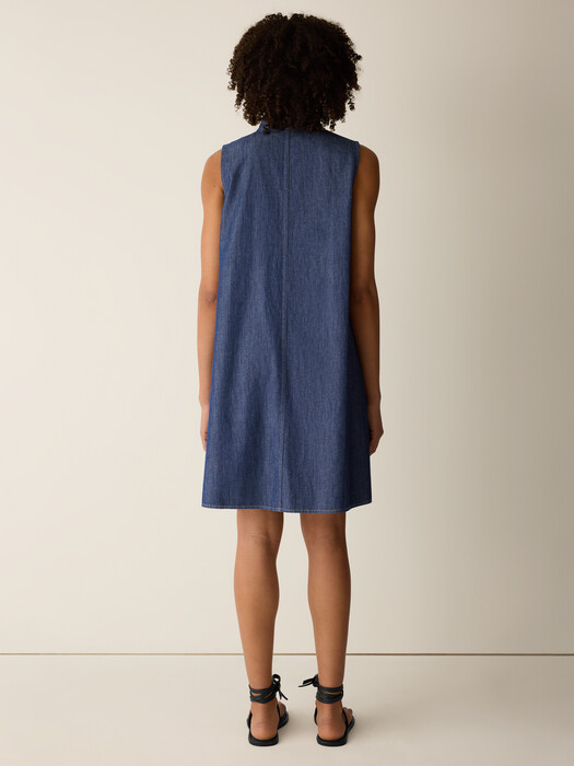 denim dress cotton on Cotton Denim Babydoll Dress: Boho Pleated Jeans Dress