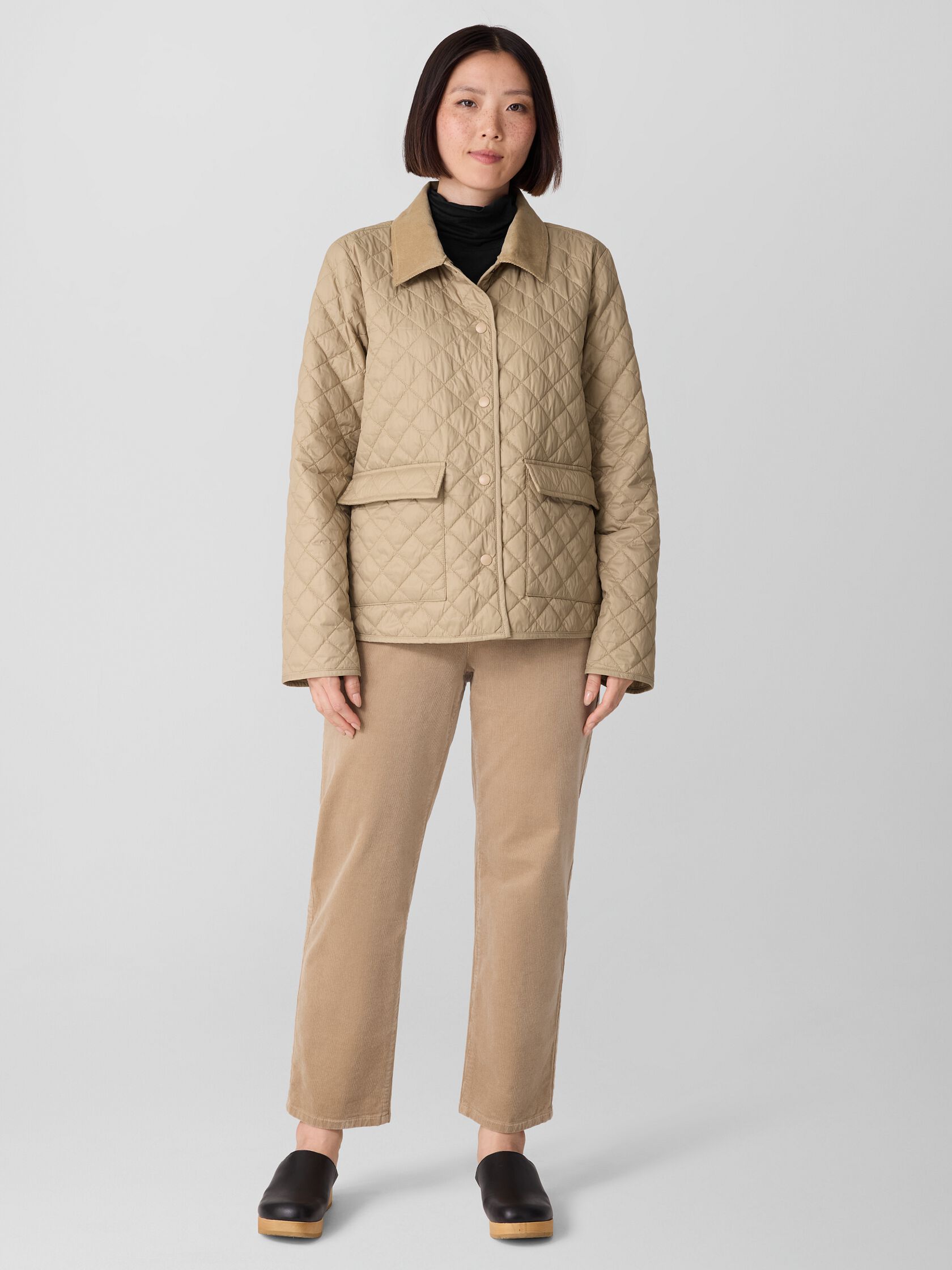 Eggshell Recycled Nylon Quilted Classic Collar Jacket