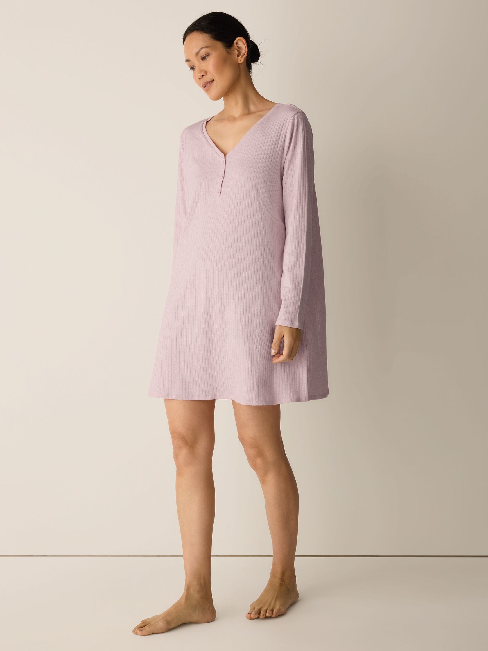 Organic Cotton Rib V-Neck Sleep Dress