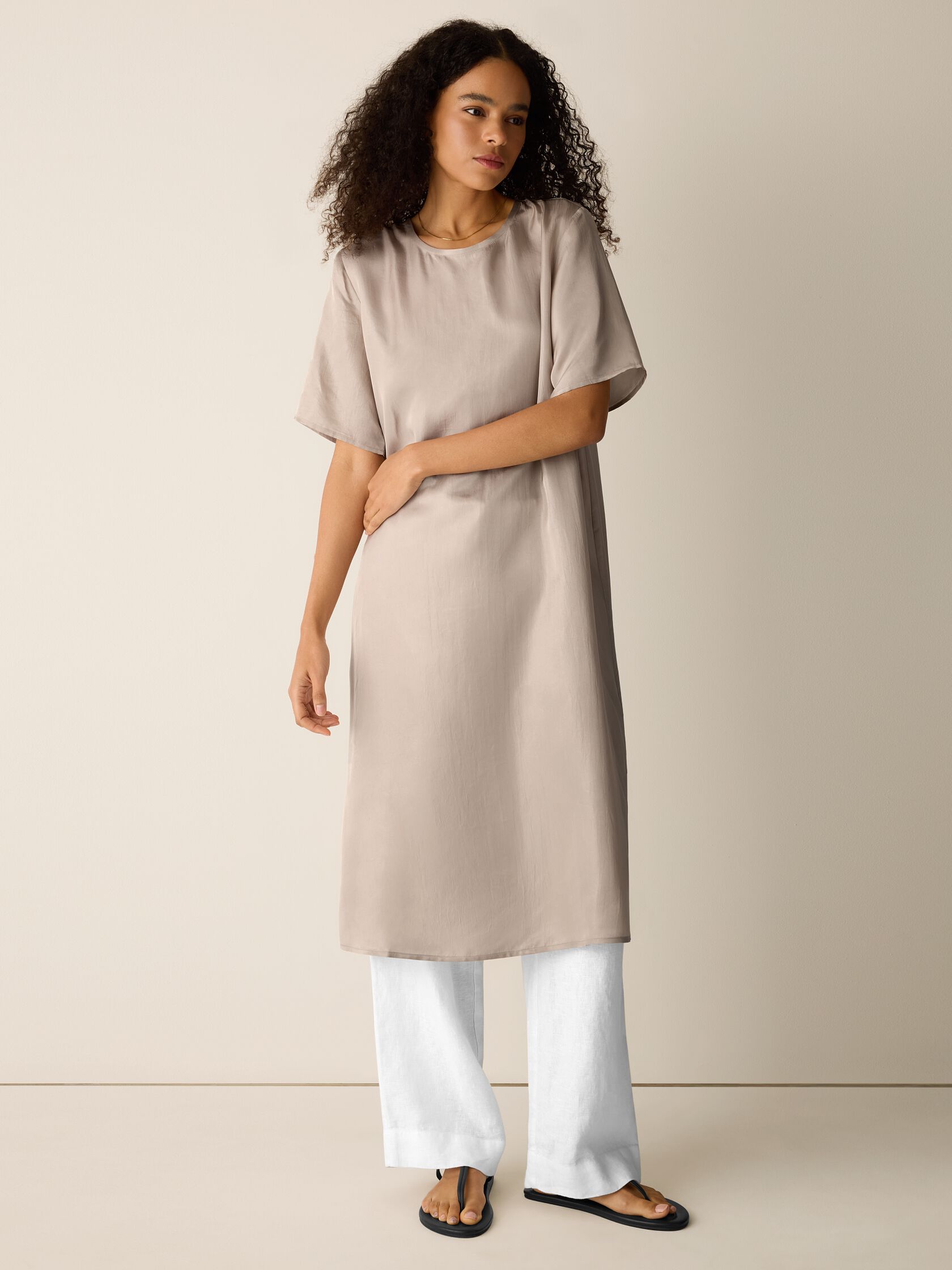 Lightweight Satin Shimmer Tee Dress