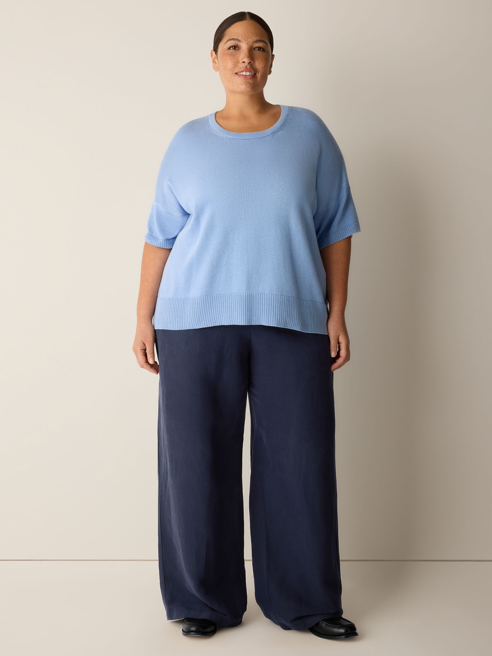 Peruvian Cotton Blend Elbow-Sleeve Top