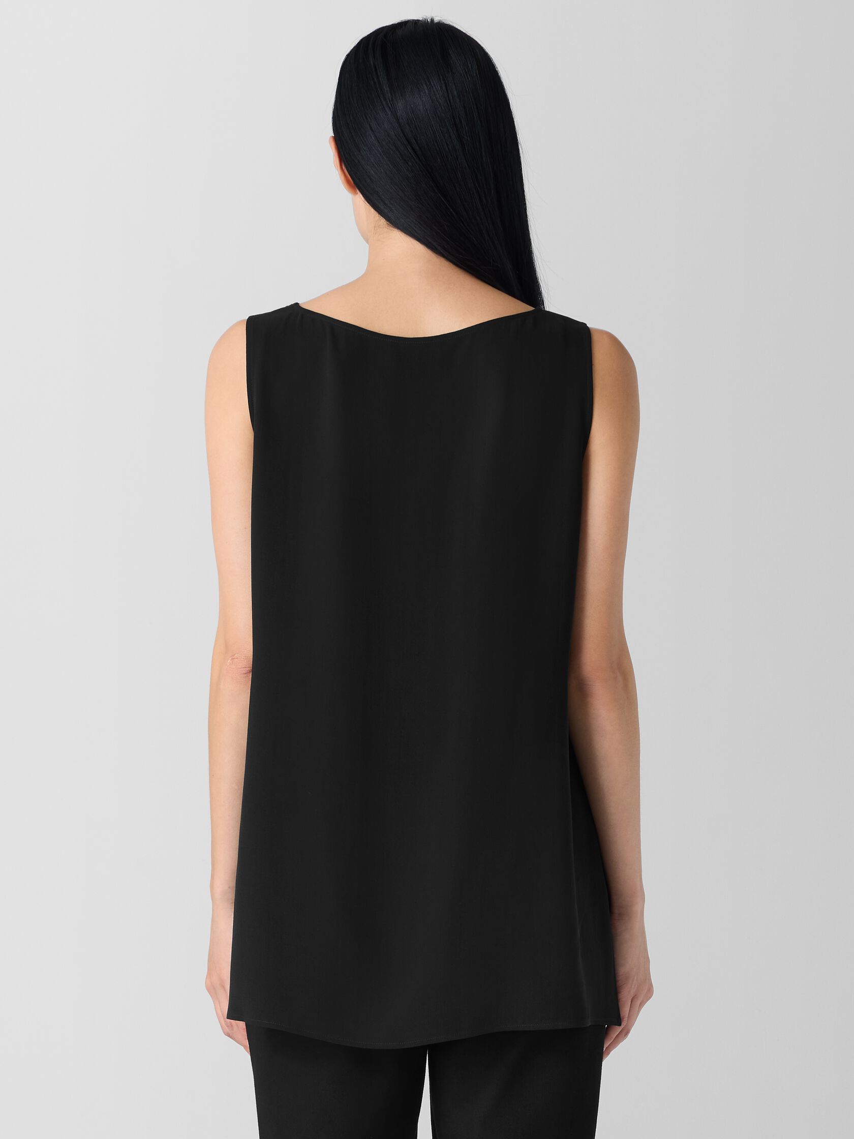 Silk Georgette Crepe Ballet Neck Long Tank