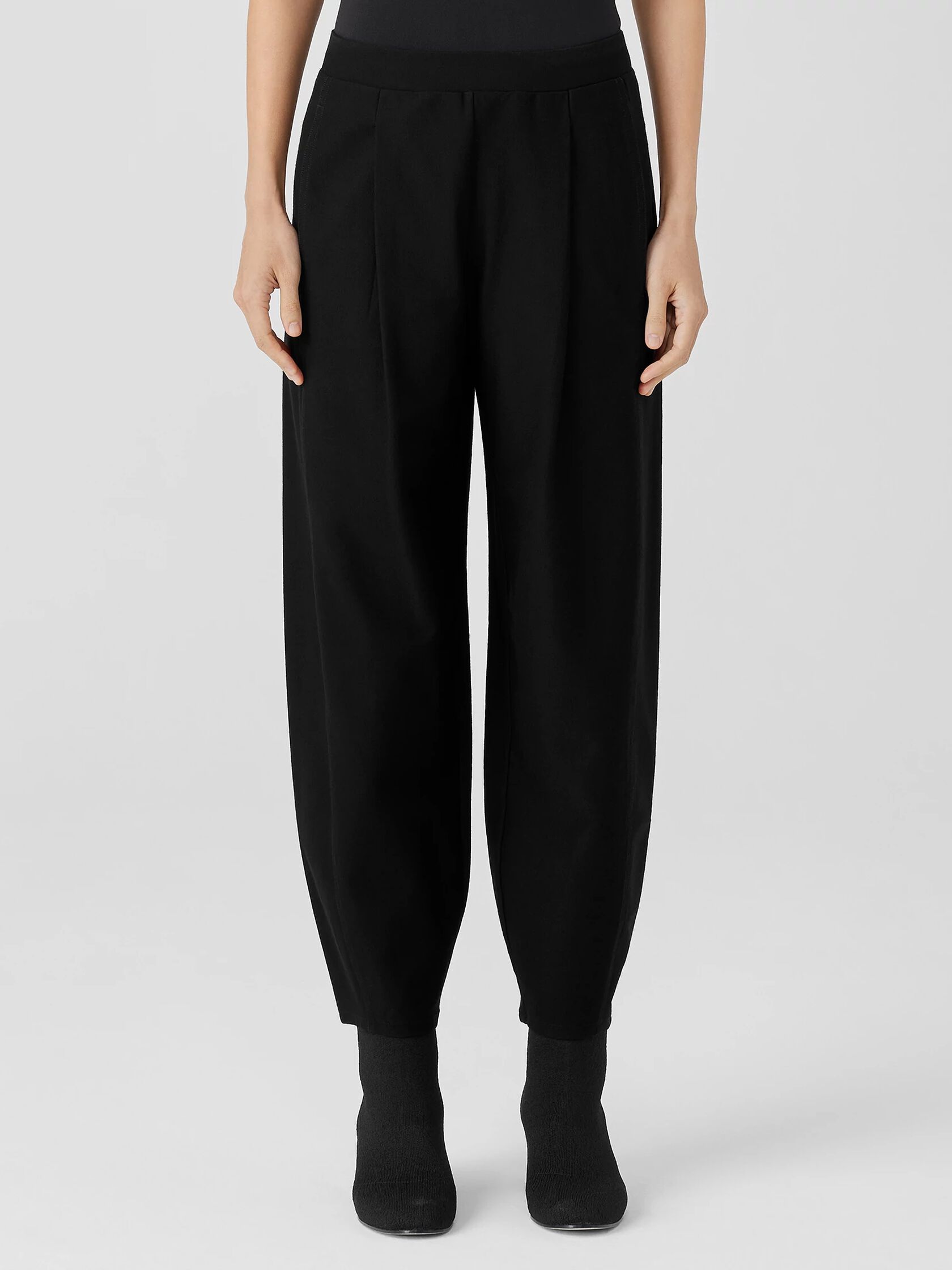 Washable Stretch Crepe Pleated Lantern Pant