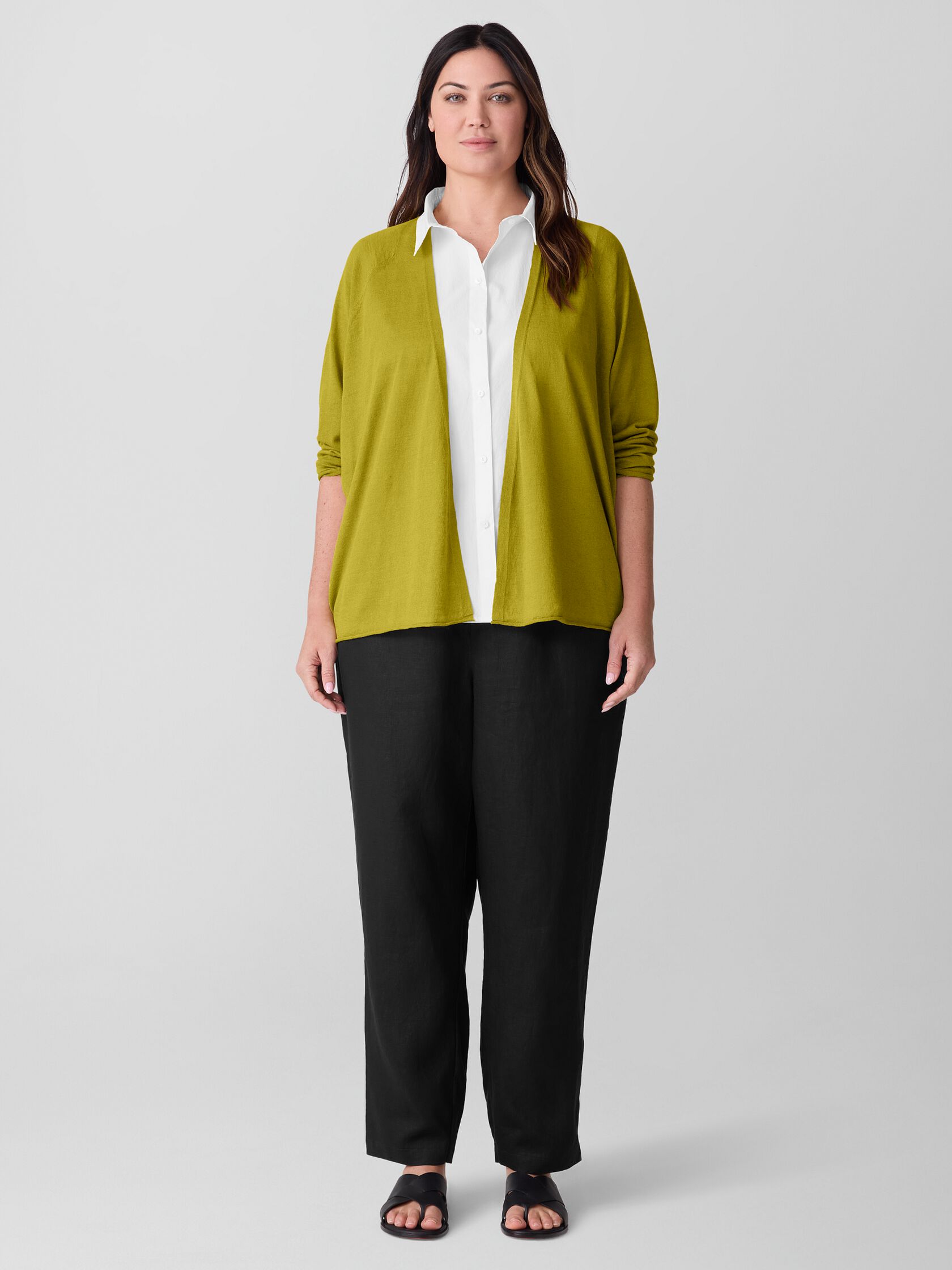 Organic Linen Cotton High Collar Cardigan