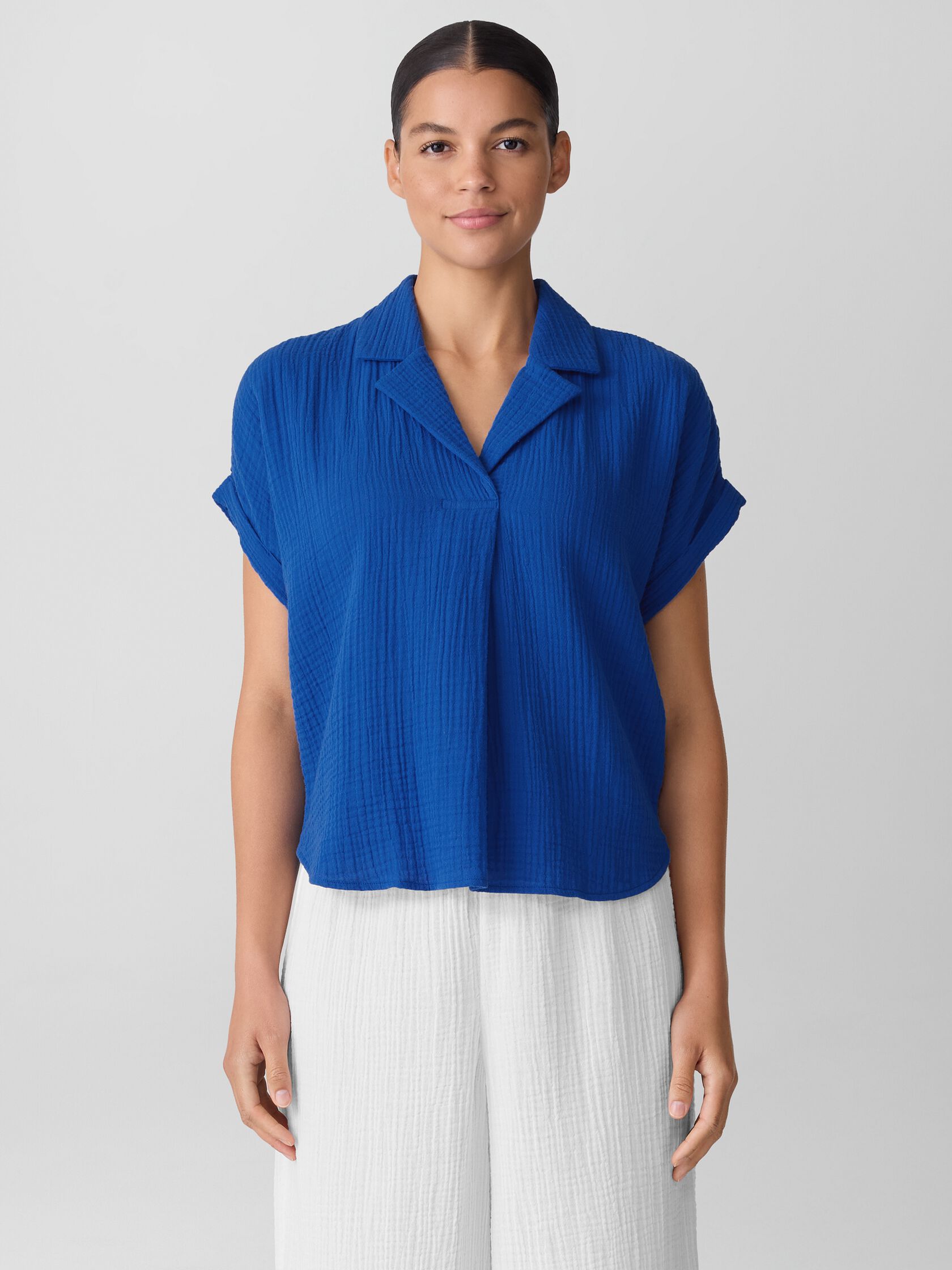 Organic Cotton Lofty Gauze Notch Collar Top