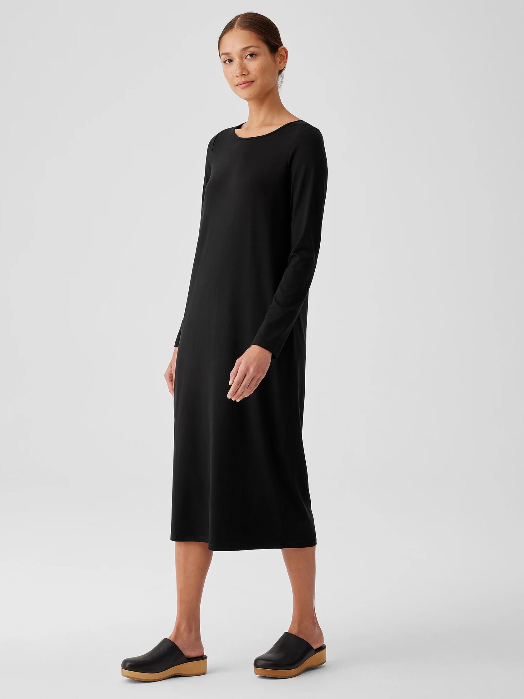 Stretch Jersey Knit Jewel Neck Dress