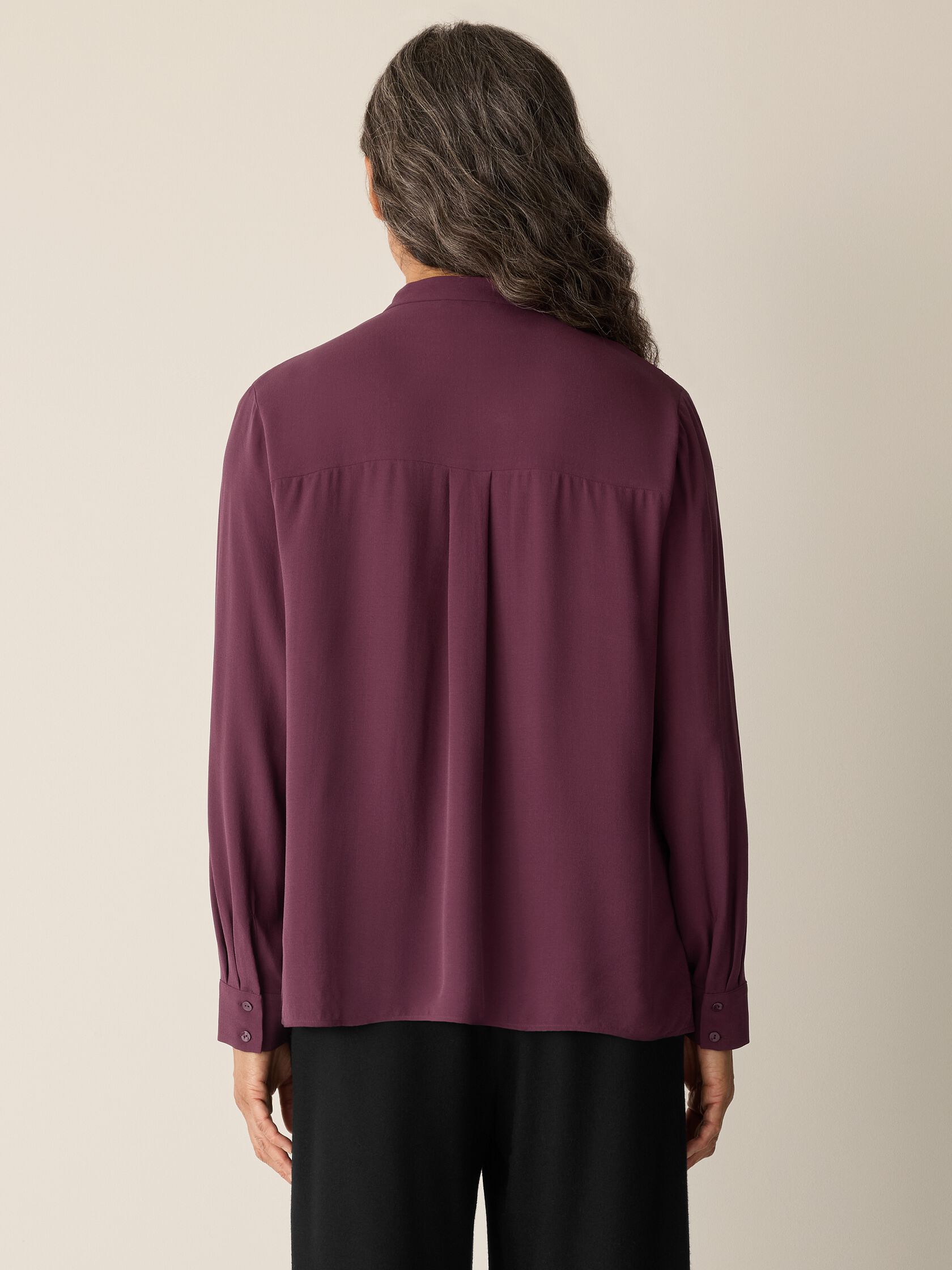 Silk Georgette Crepe Band Collar Top