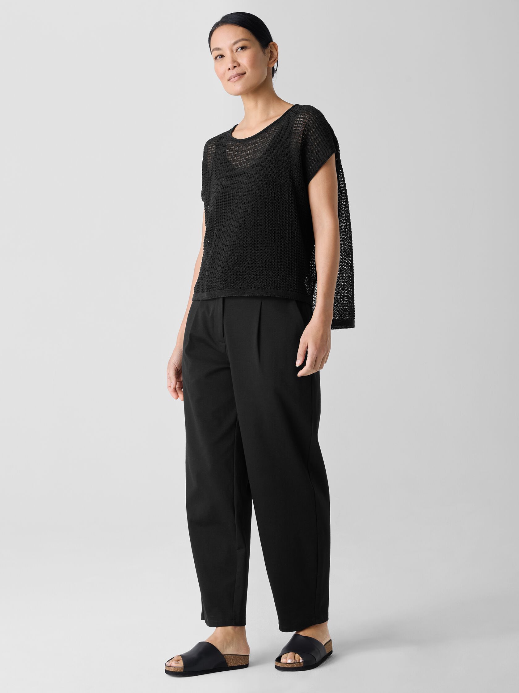 Organic Cotton Cord Sheen Jewel Neck Top