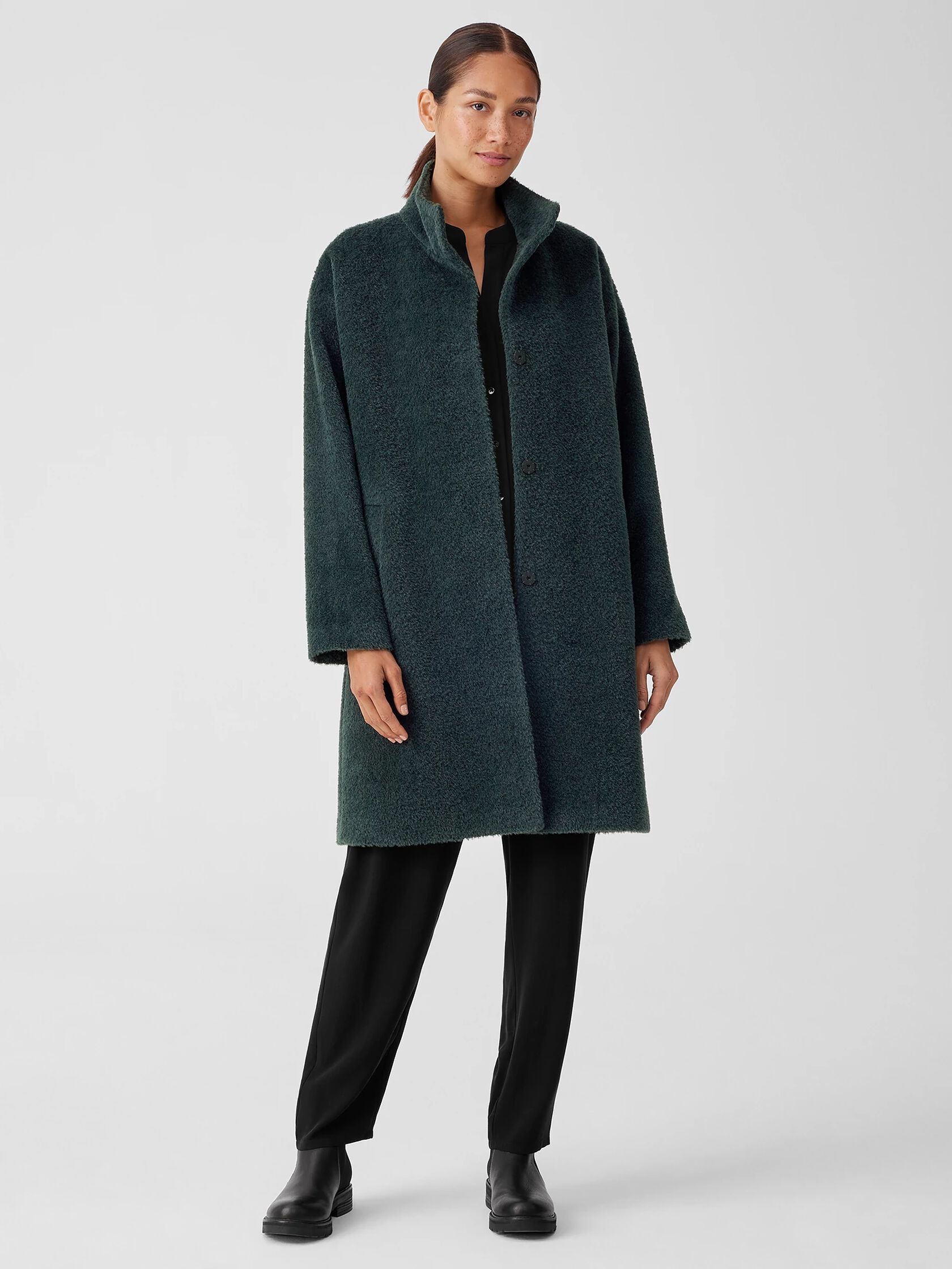 Sheared Suri Alpaca Stand Collar Coat