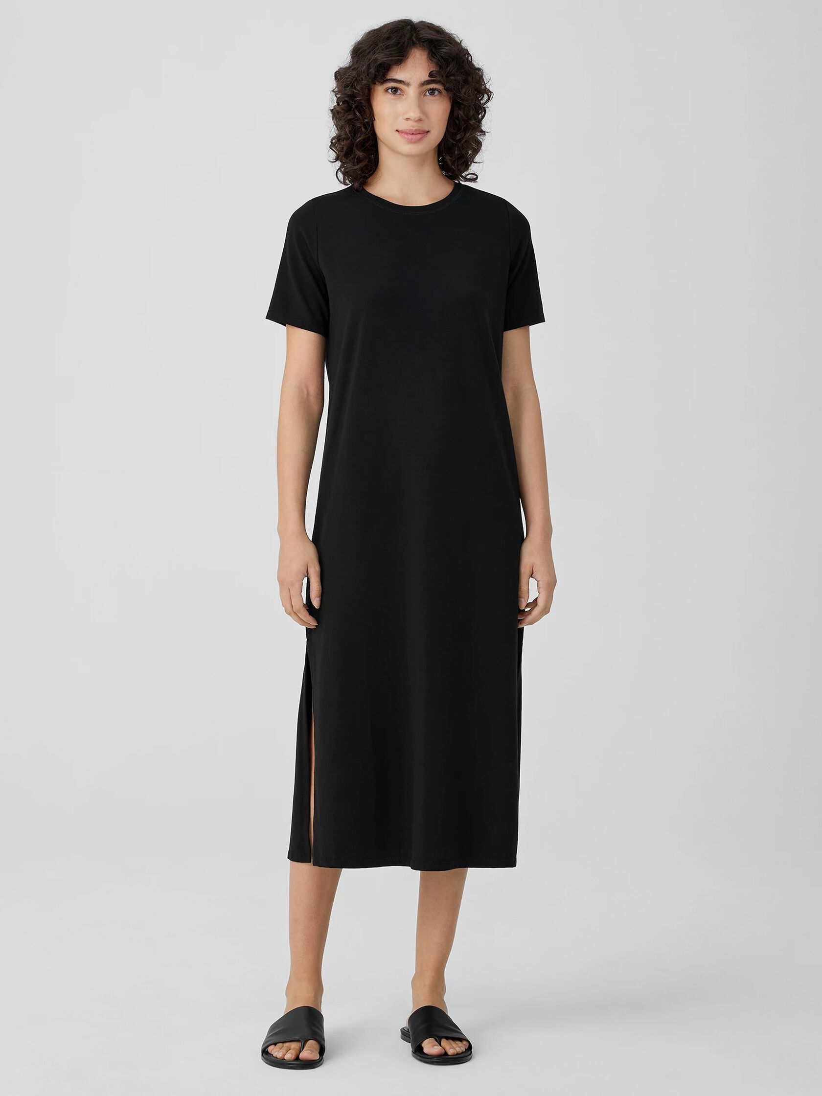 Pima Cotton Stretch Jersey Crew Neck Dress EILEEN FISHER