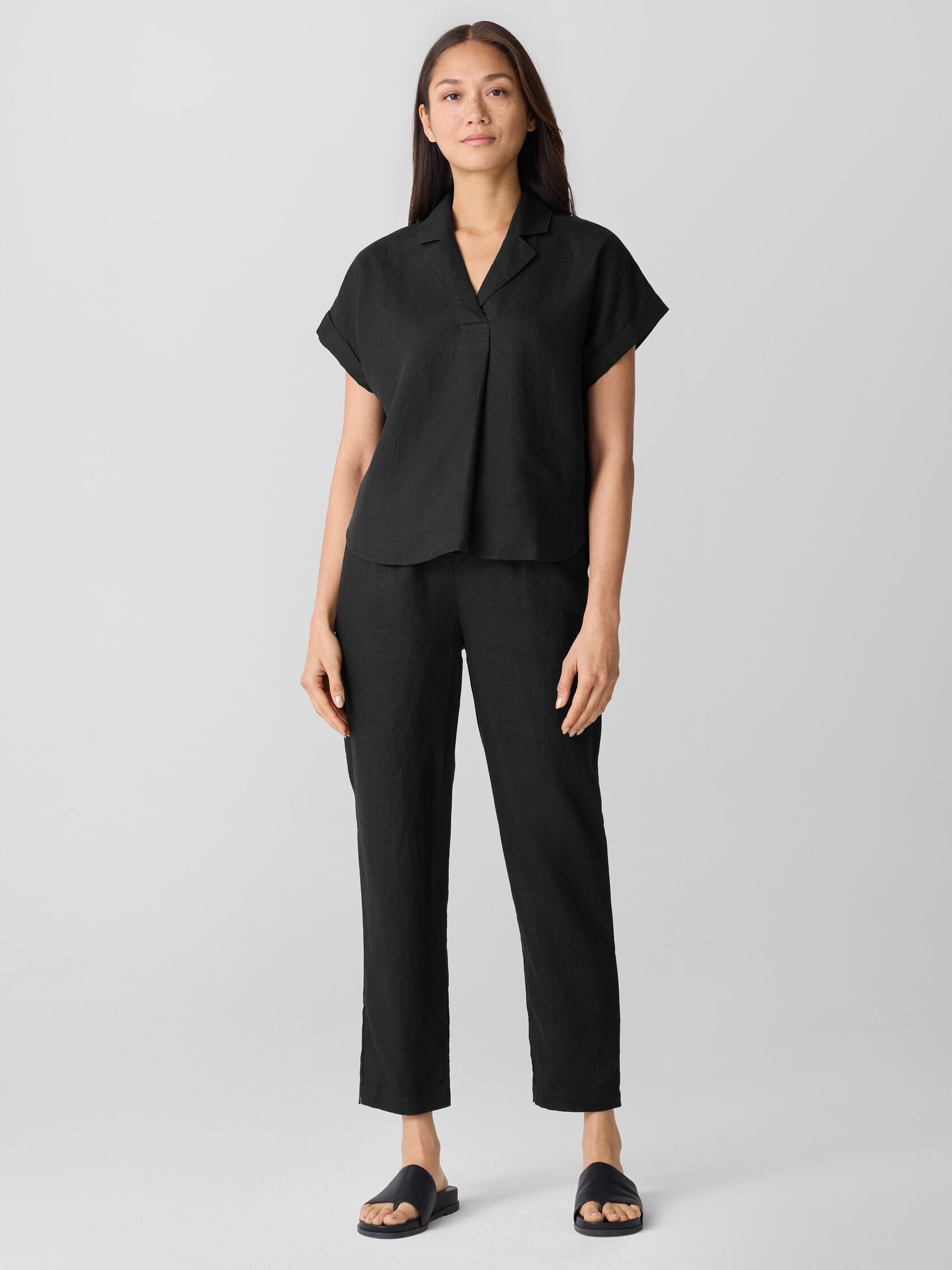 Organic Handkerchief Linen Notch Collar Top