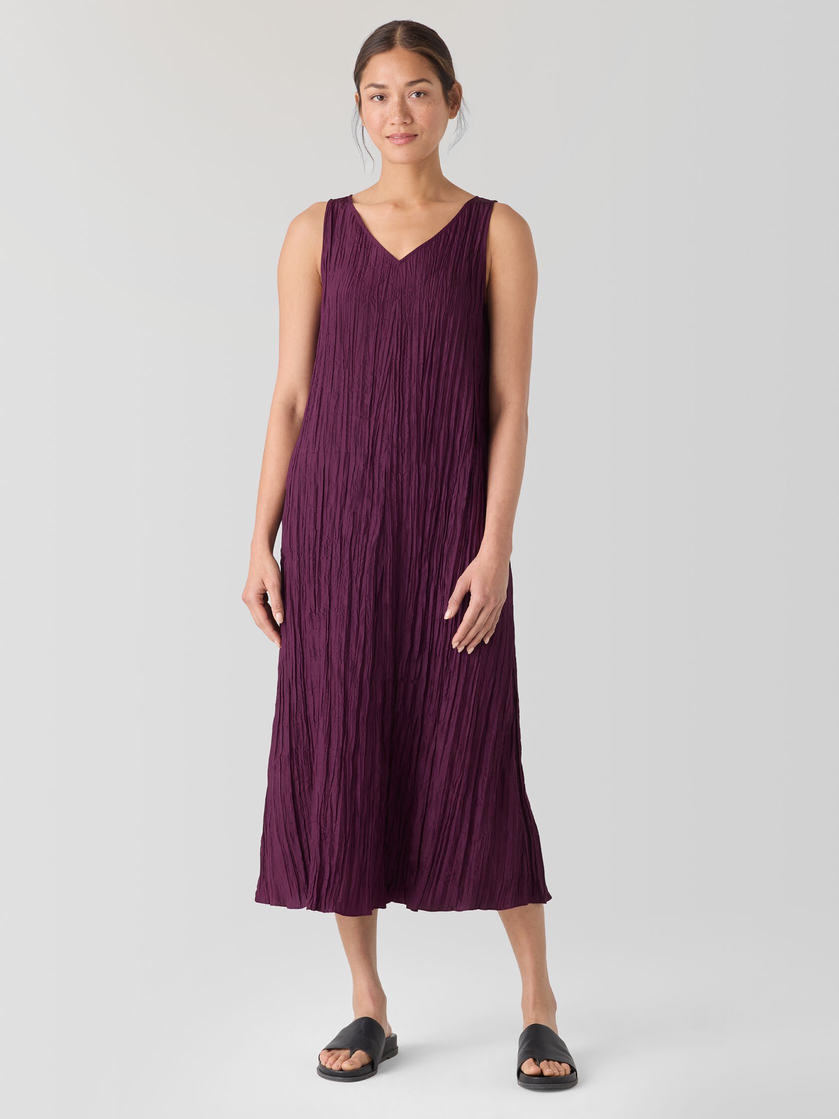Crushed Silk V-Neck Dress