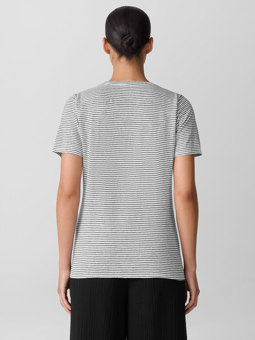 Striped Organic Linen Jersey V-Neck Tee