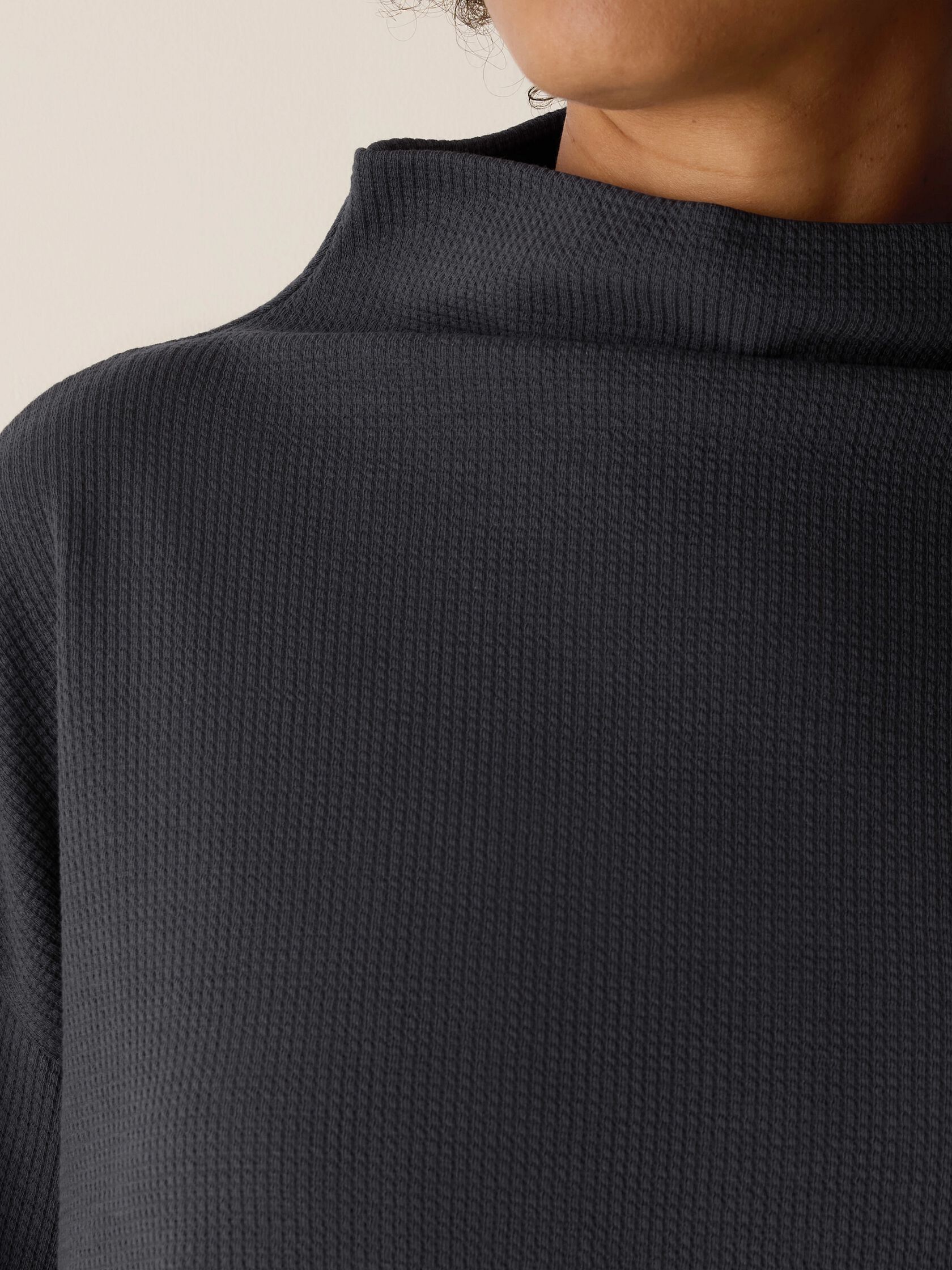 Waffle Cotton Blend Doubleknit Funnel Neck Box-Top