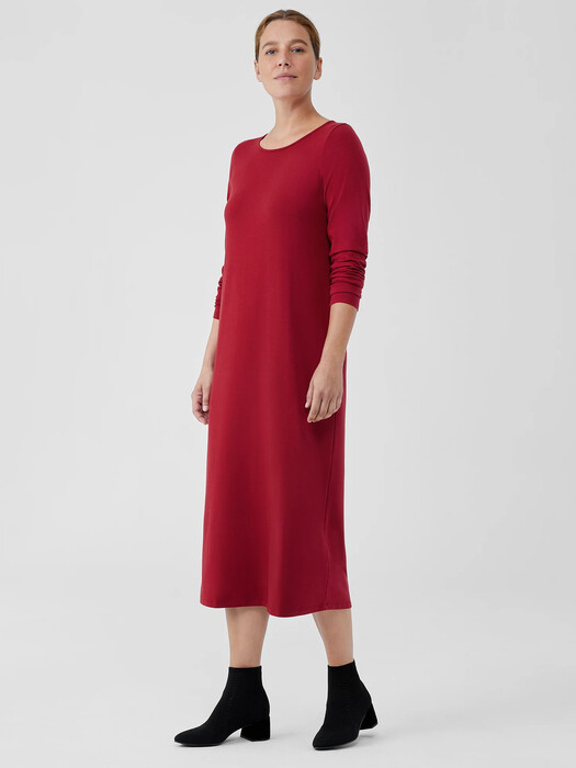 Stretch Jersey Knit Jewel Neck Dress