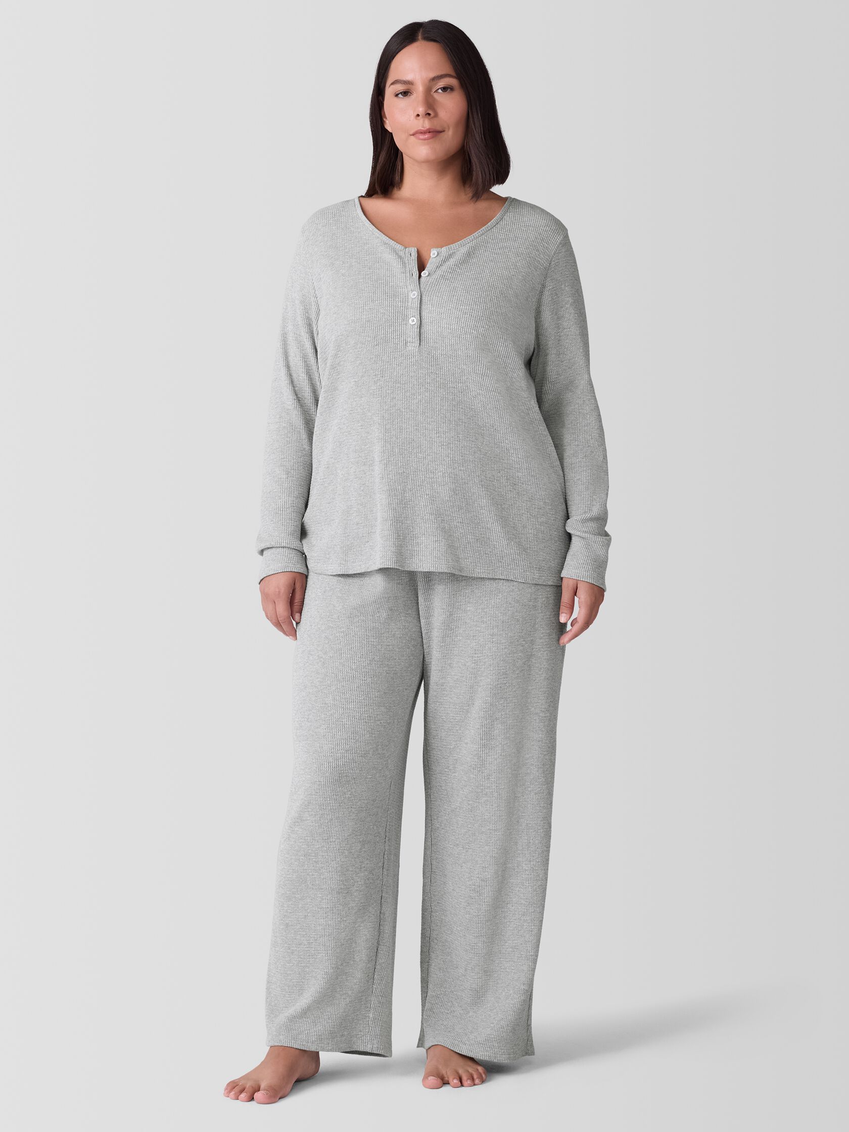 Mélange Organic Cotton Waffle Henley Sleep Top