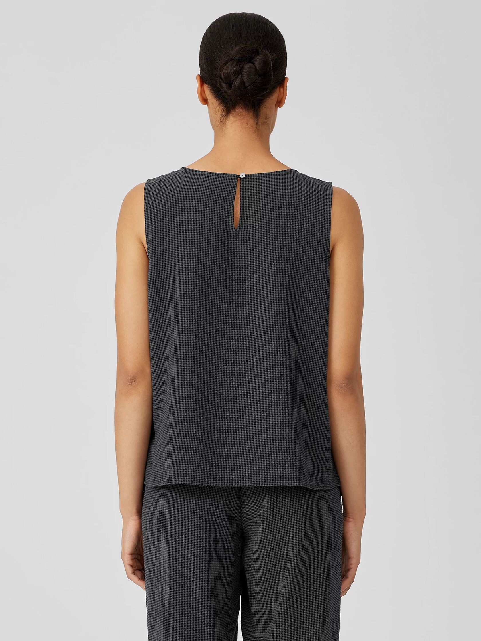 Mini Check Crepe Round Neck Tank