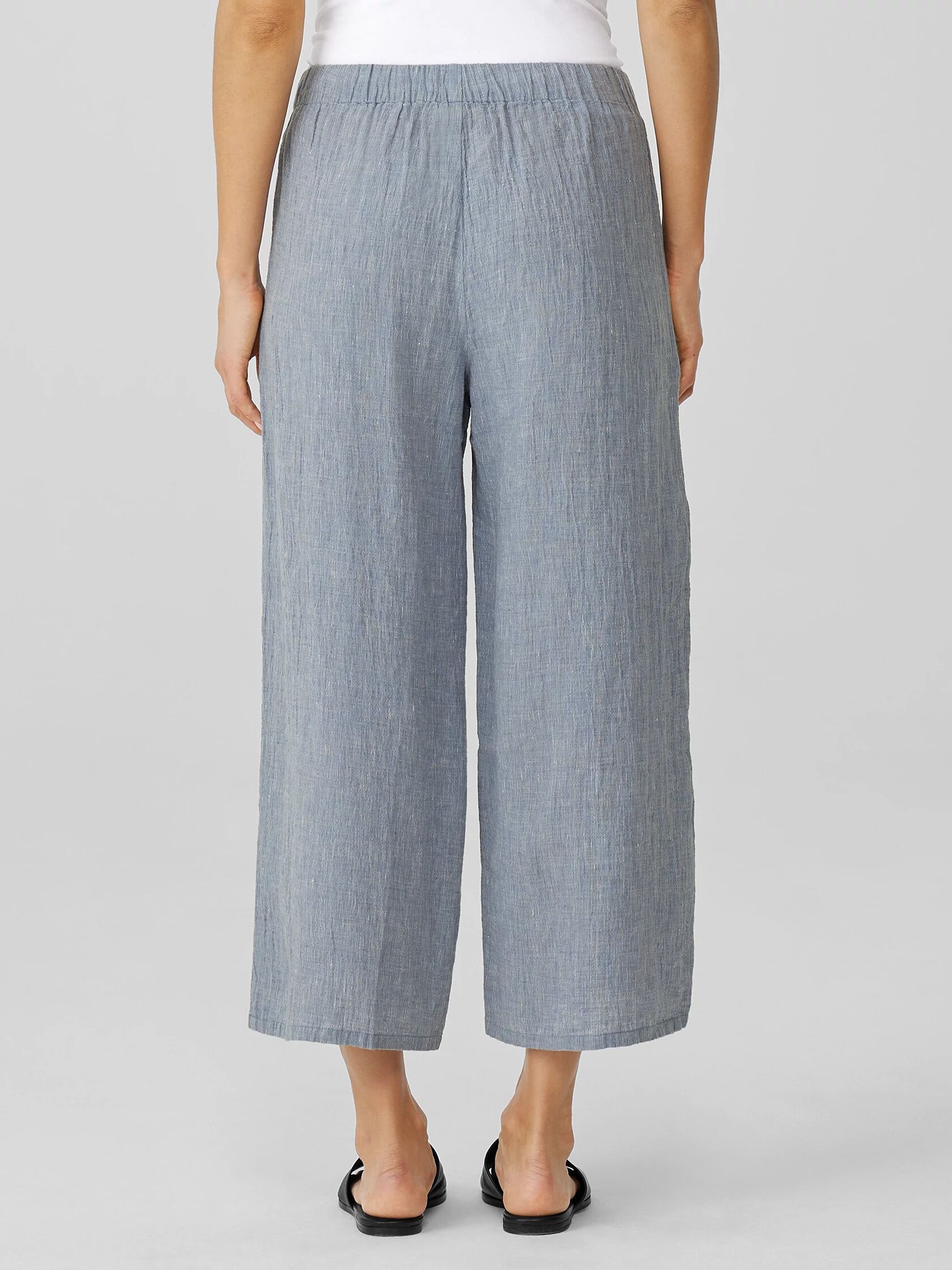 Striped Organic Linen Crinkle Wide-Leg Pant